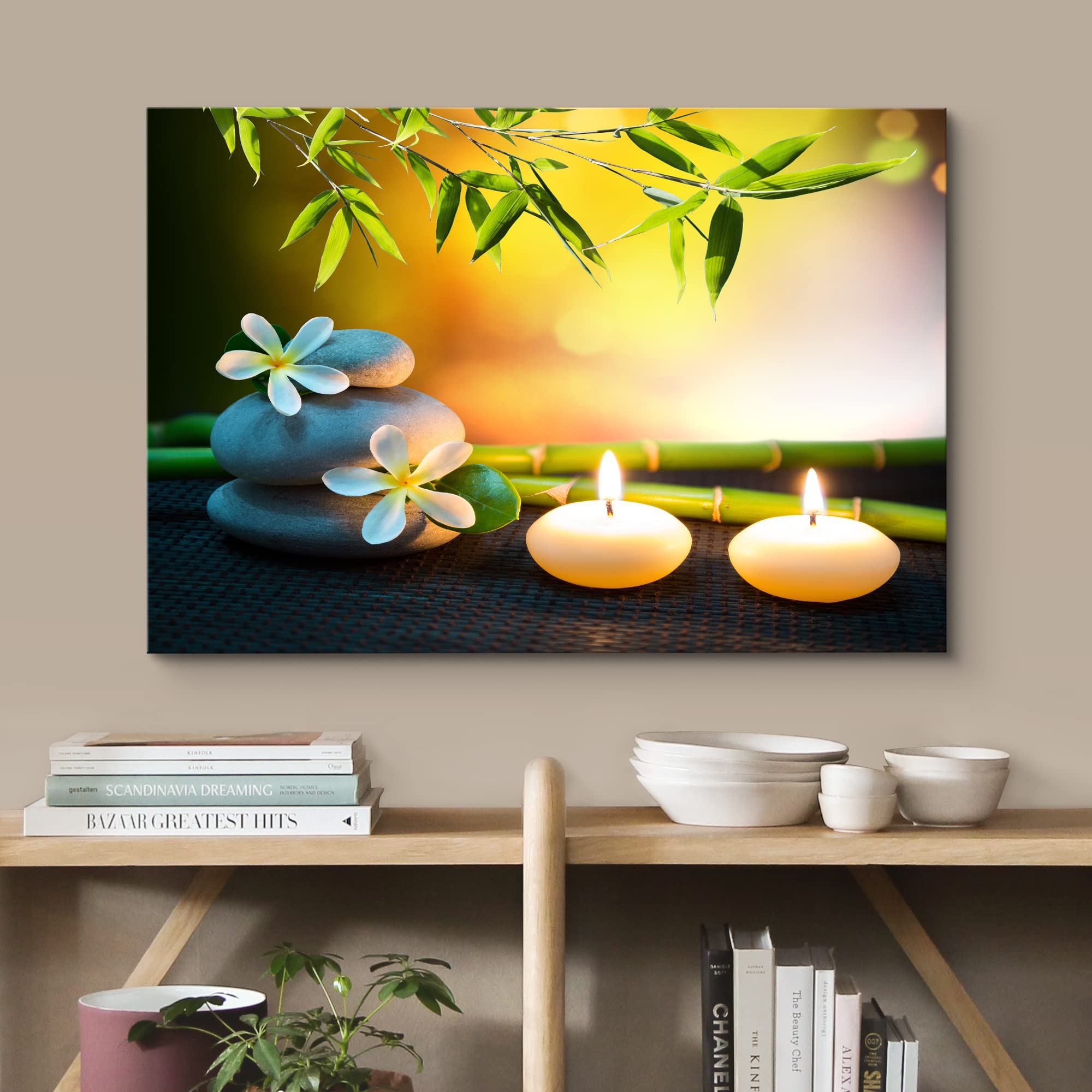 Wall26 Canvas Print Wall Art White Daisy Relaxation Massage Stone Candles Nature Wilderness Photography Realism Rustic Landscape