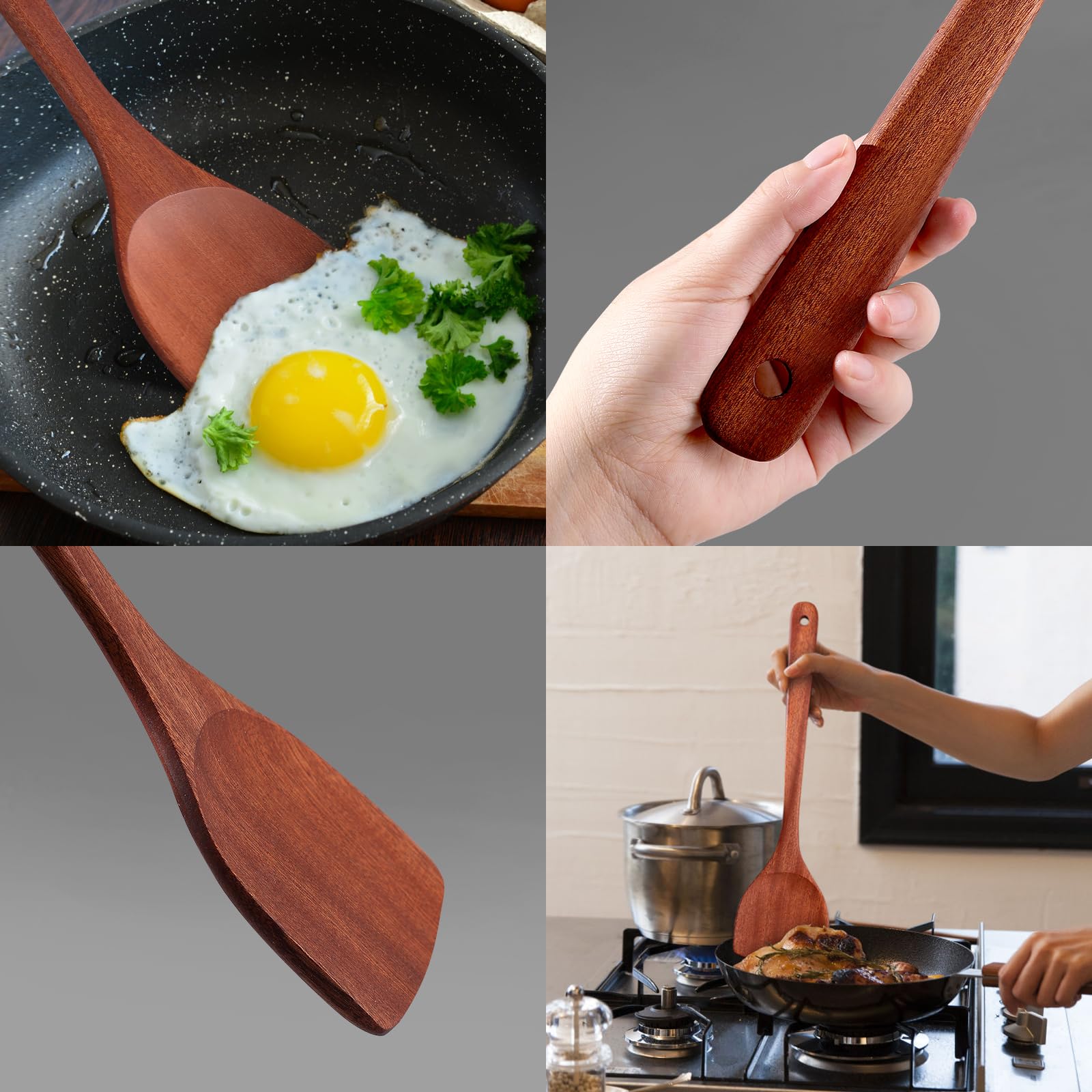 Lorisarm 14-Inch Cherry Wooden Spatula Turner Long Handle, Wood Kitchen Spatula Turner, Egg Scraper, Wood Cooking Utensil, Kitch