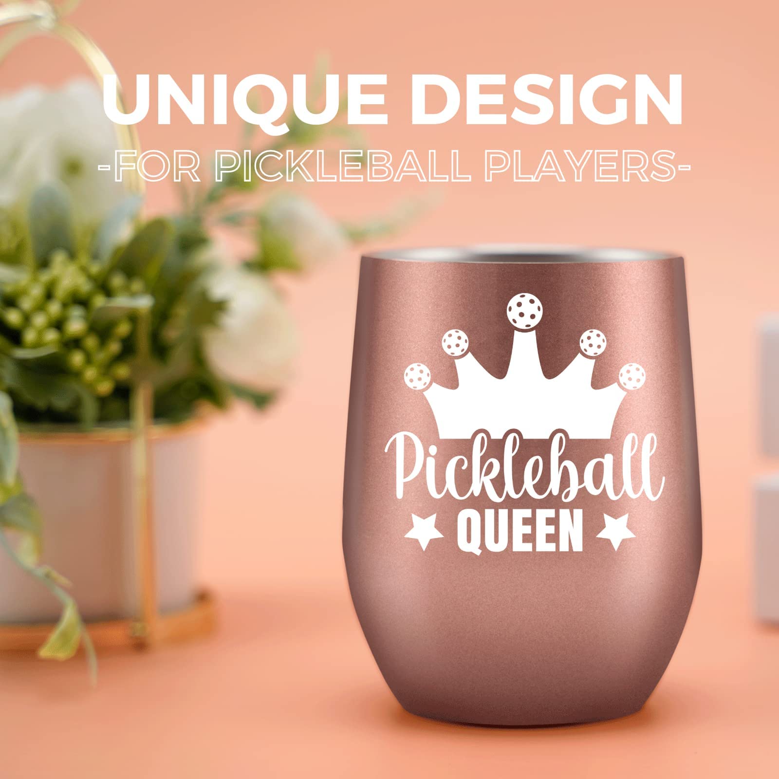Onebttl Stainless Steel Tumbler 12 oz - Rose Gold Pickleball Queen Gift for Women
