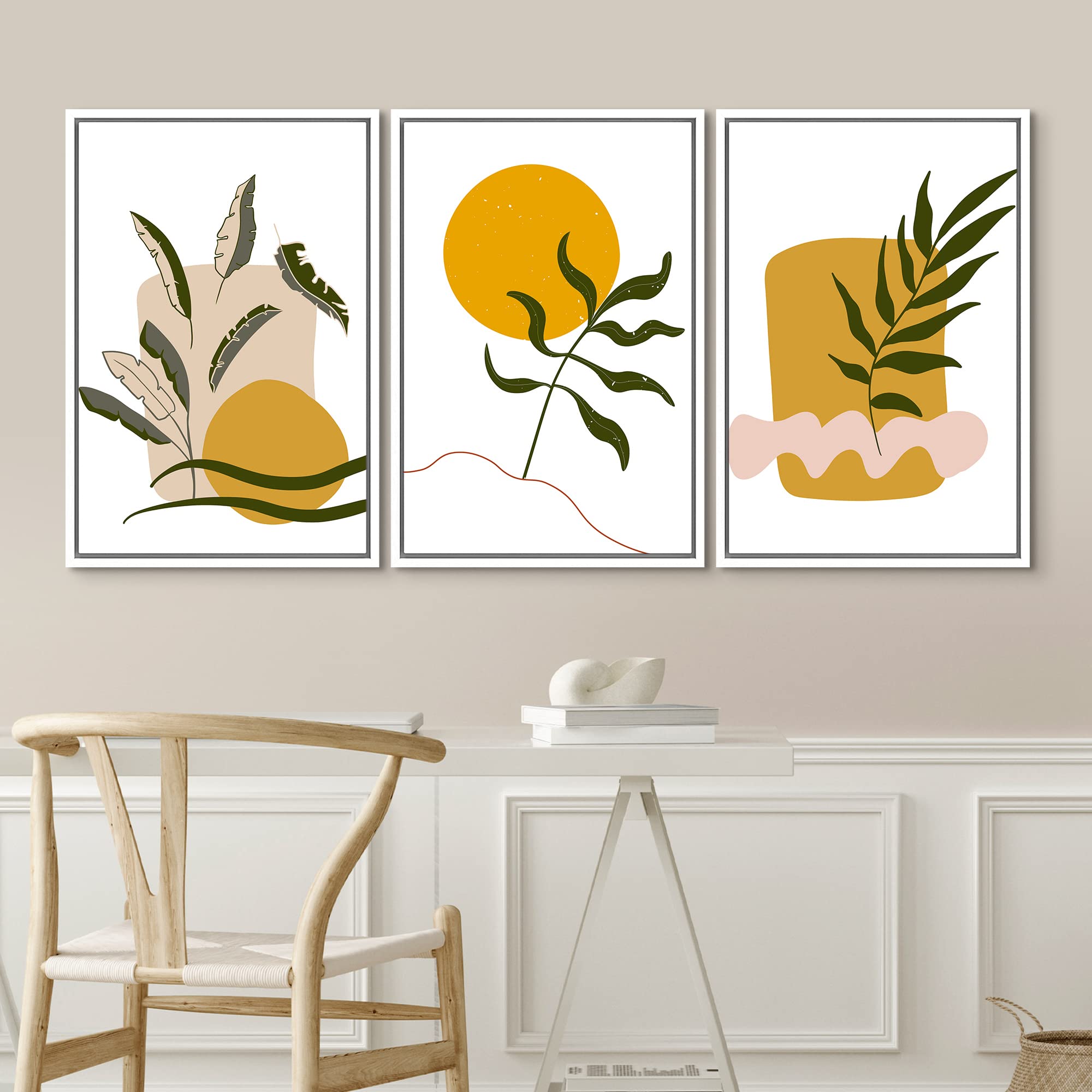 Idea4Wall Framed Wall Art Print Set Green & Tan 3D Square Illusions Geometric Flower Illustrations Modern Art Rustic Colorful Fo