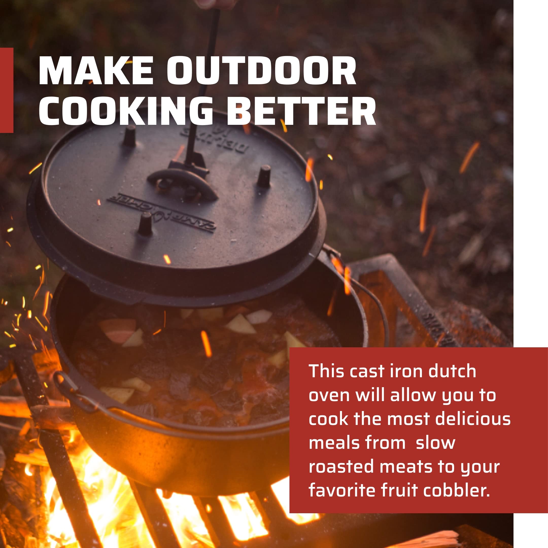 Camp Chef Deluxe 14 Dutch Oven - Cast Iron Dutch Oven With Lid & Lid Lifter For Indoor & Outdoor Cooking - 12 Quarts