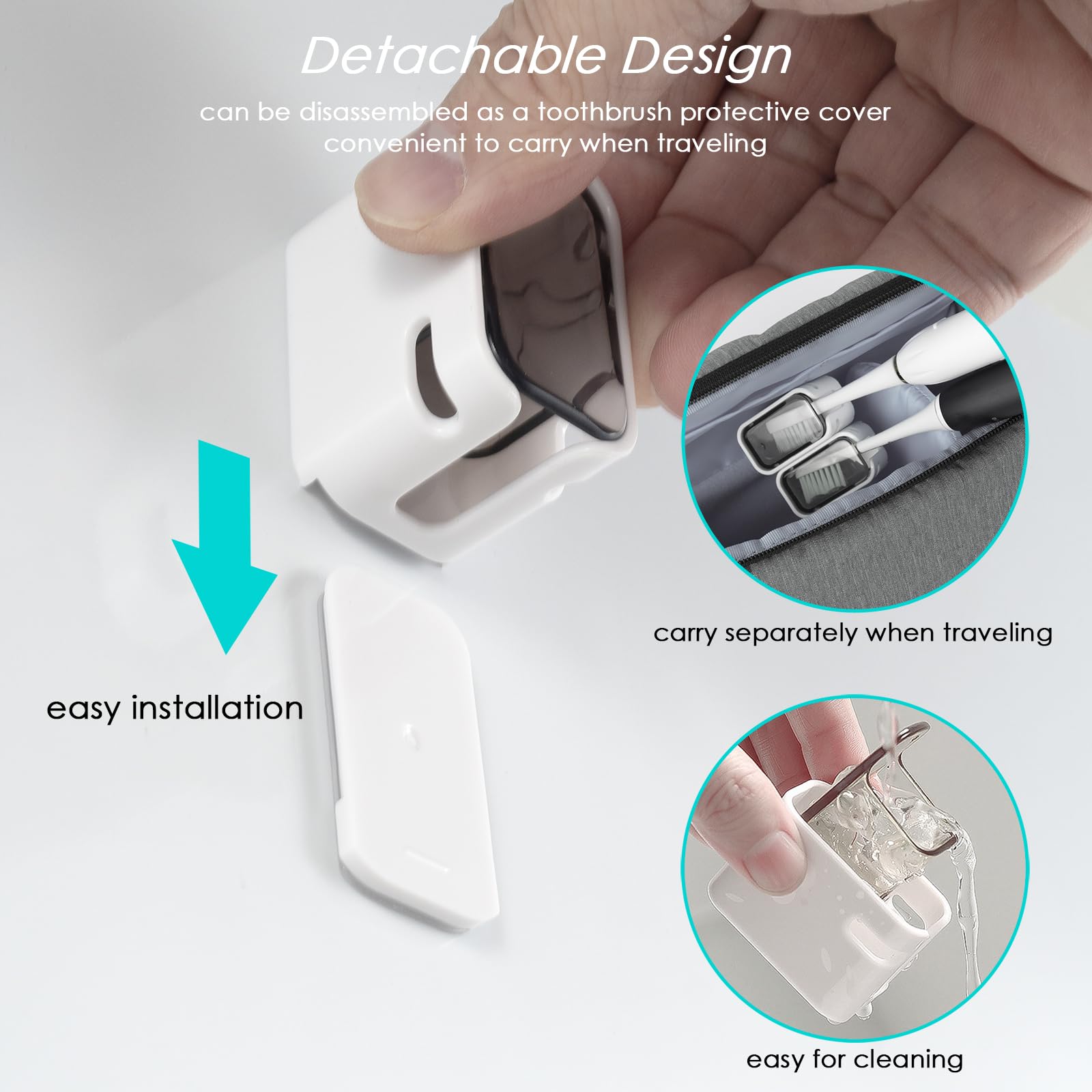 2PCS Toothbrush Holder Wall Mounted for Bathroom with Cover for Shower - with Toothpaste Clip - Single Slot Toothbrush Dispenser