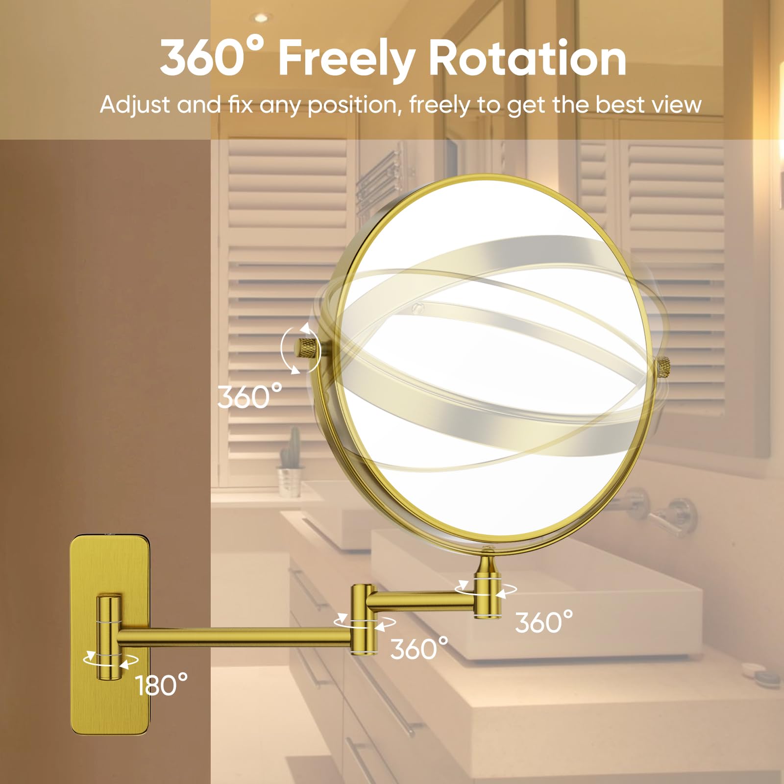 Gurun 8'' Wall Mounted Makeup Mirror With 7X Magnification,Two-Sided Swivel Bathroom Mirror,Brushed Gold Finish M1406Gj(8'',7X)