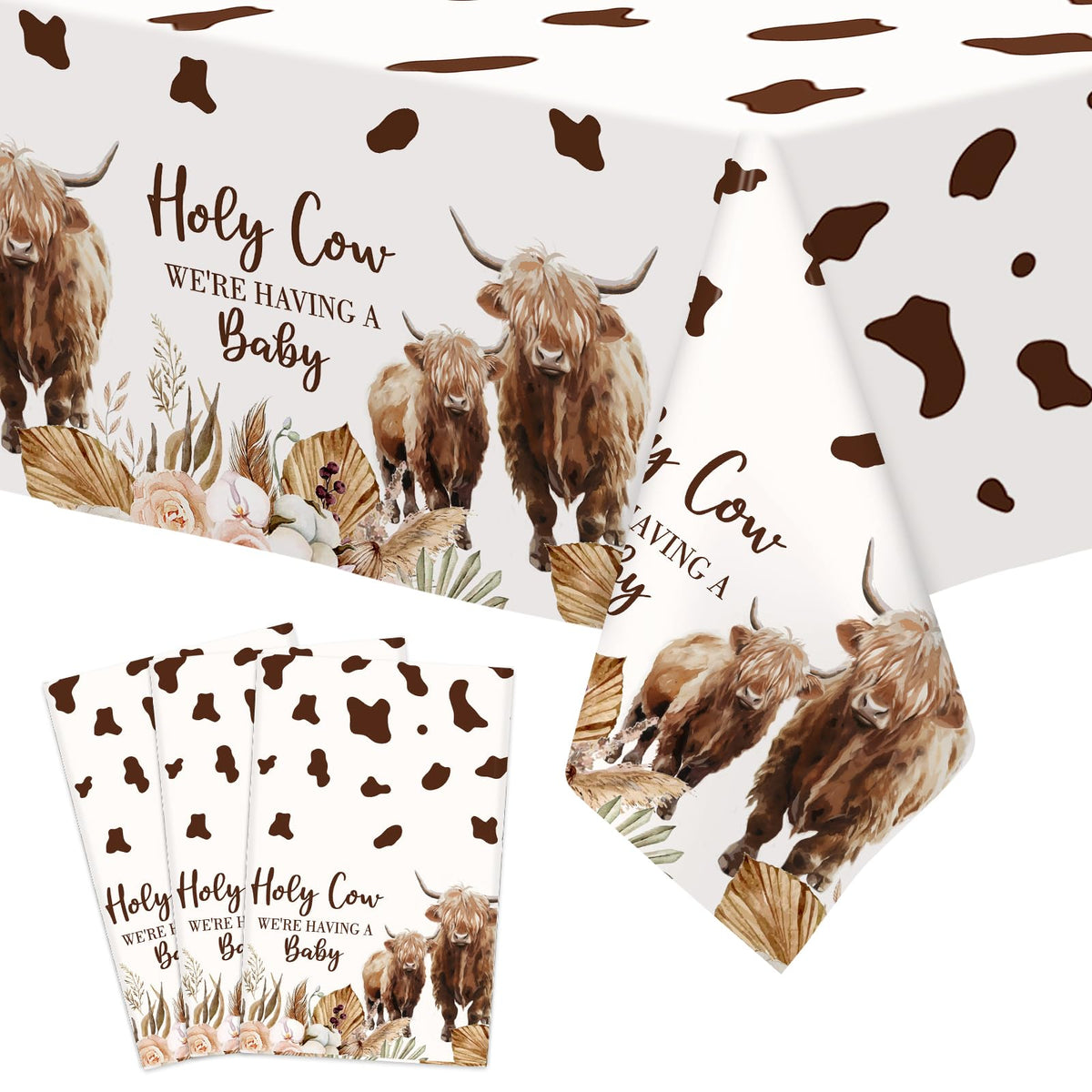 Nefelibata Highland Cows Table Cover Western Baby Shower Tablecloths Mom To Be Farm Cattle Party Supplies Gender Revealed Decora