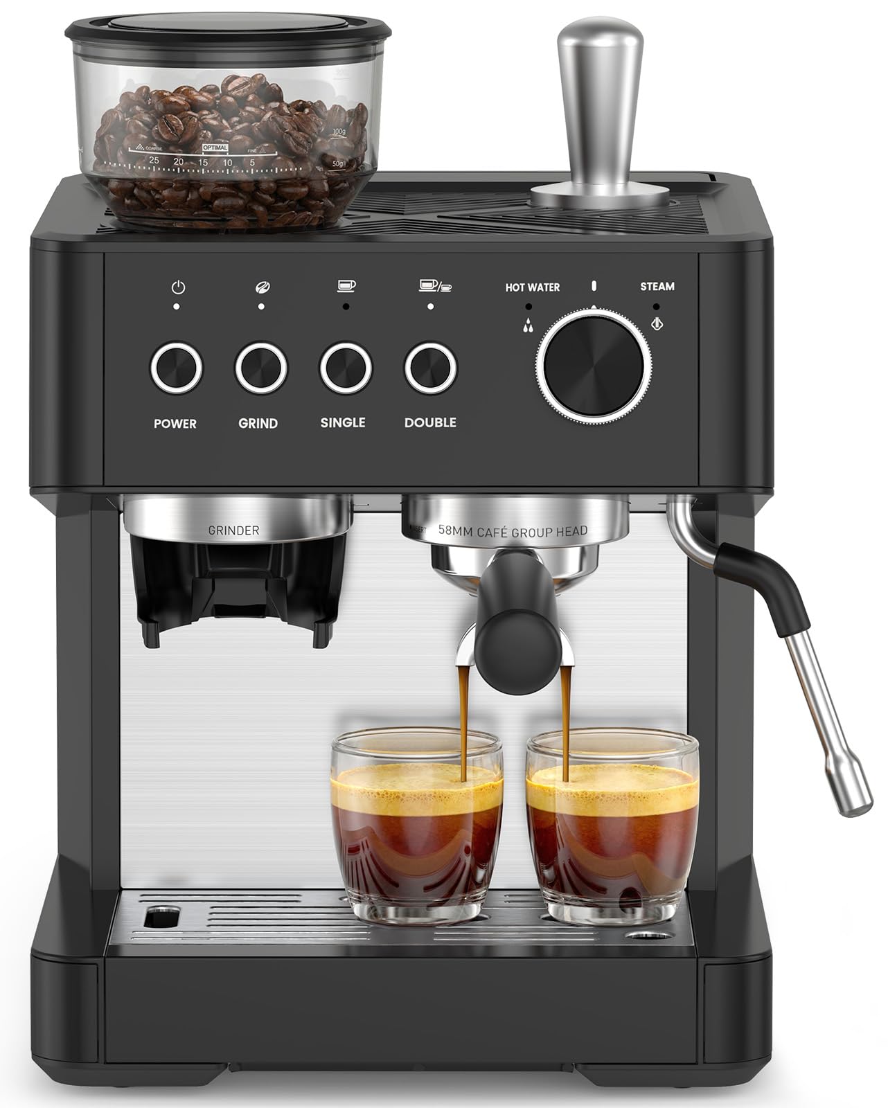 Kismile Espresso Machine with Grinder, 20 Bar Espresso Maker with Milk Frother & 77.8oz Removable Water Tank for Home, Fast Heat