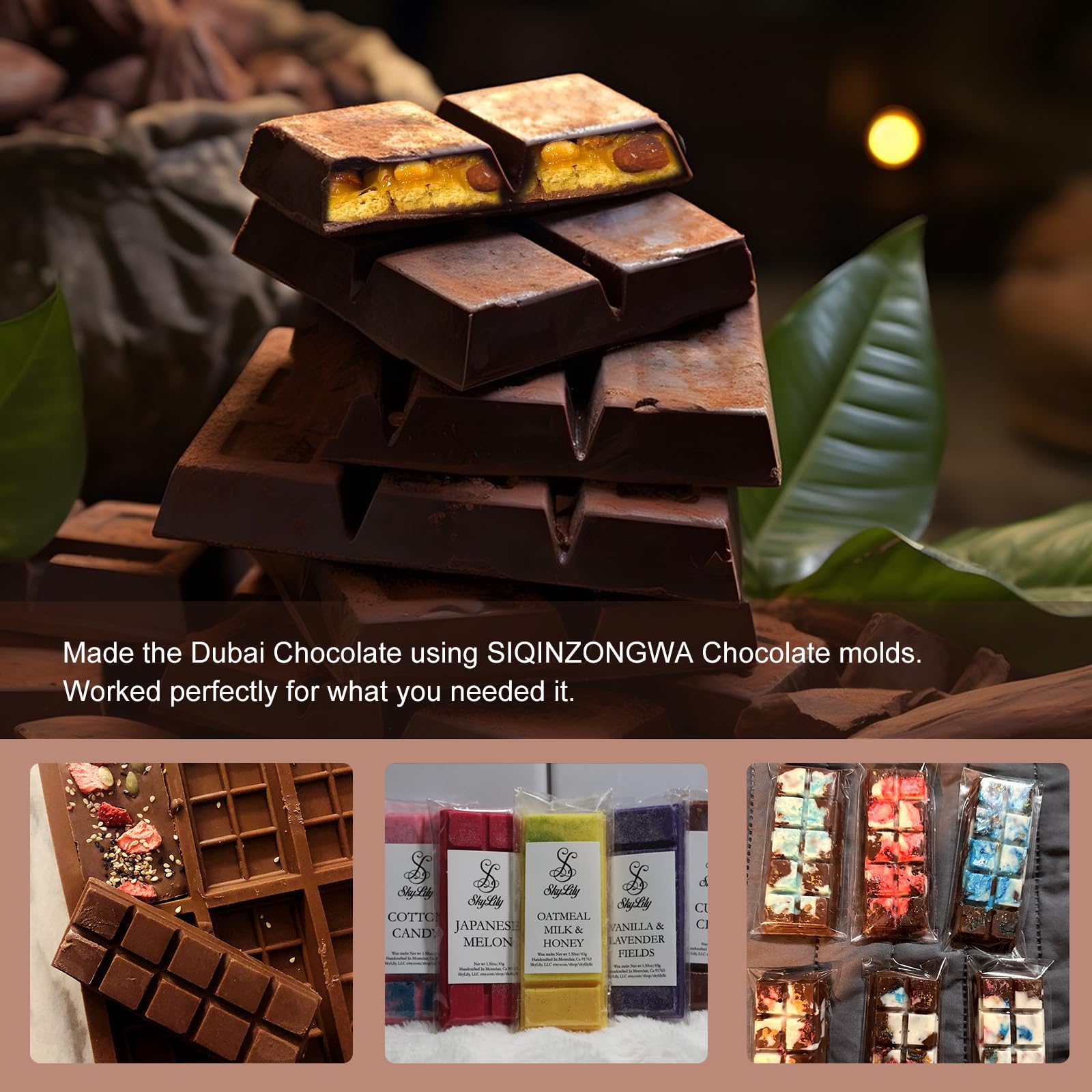 2pack Chocolate Bar Mold, Non-Stick Dubai Chocolate Molds, Deep Silicone Chocolate Mold for Dubai Chocolate Bar Pistachio, Candy