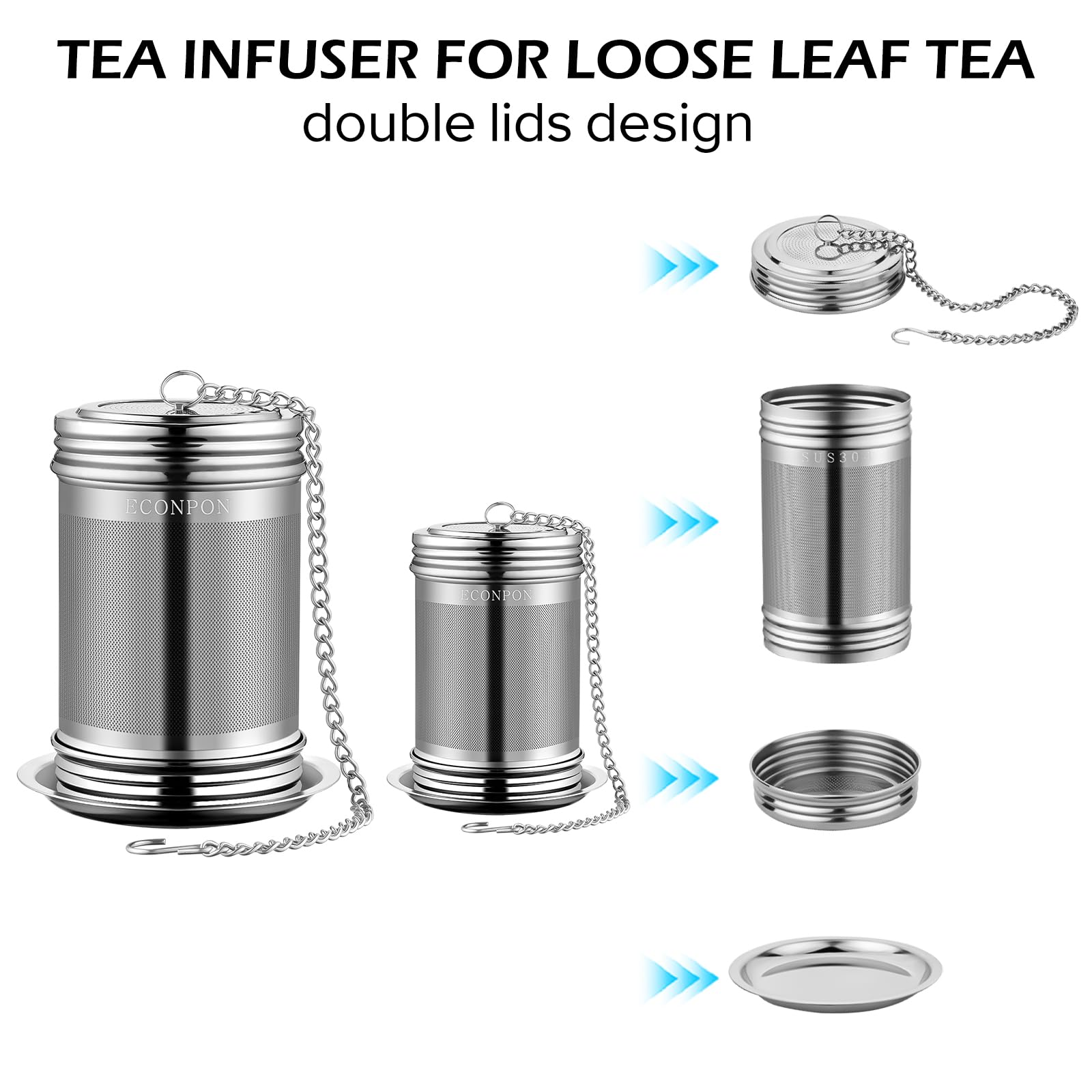 Econpon 2 Pack Reusable Tea Steeper Extra Fine Mesh Tea Infuser Stainless Steel Tea Strainer For Loose Leaf Tea