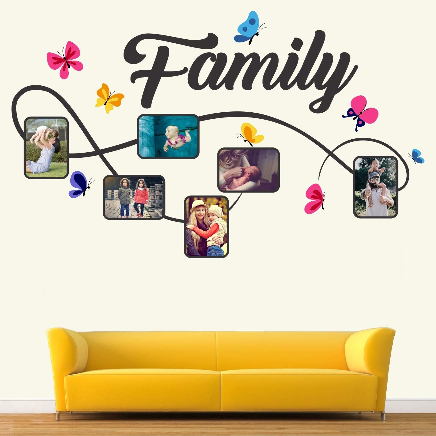 Stickme 'Family - Photo - Frames - Butterfly - Creative - Colorful - Wall Sticker' -Sm696 (Pvc Vinyl - 120Cm X 70 Cm)