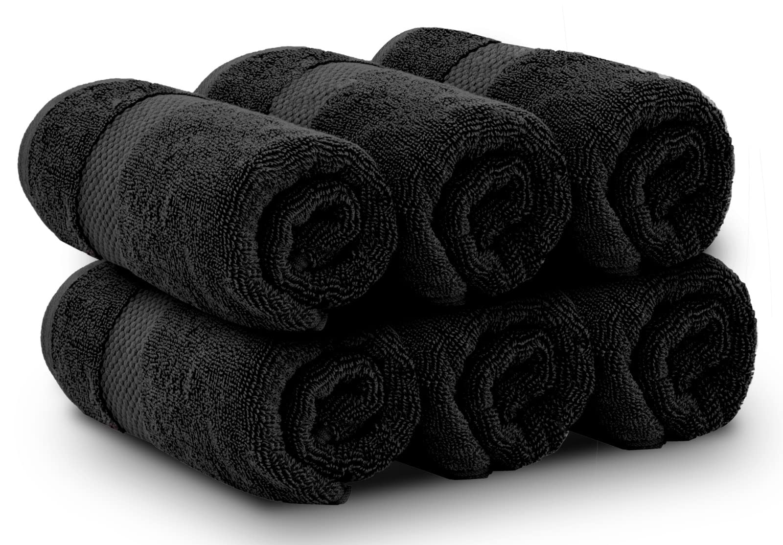 White Classic Luxury Hand Towels | Cotton Hotel spa Bathroom Towel | 16x30 | 6 Pack | Black