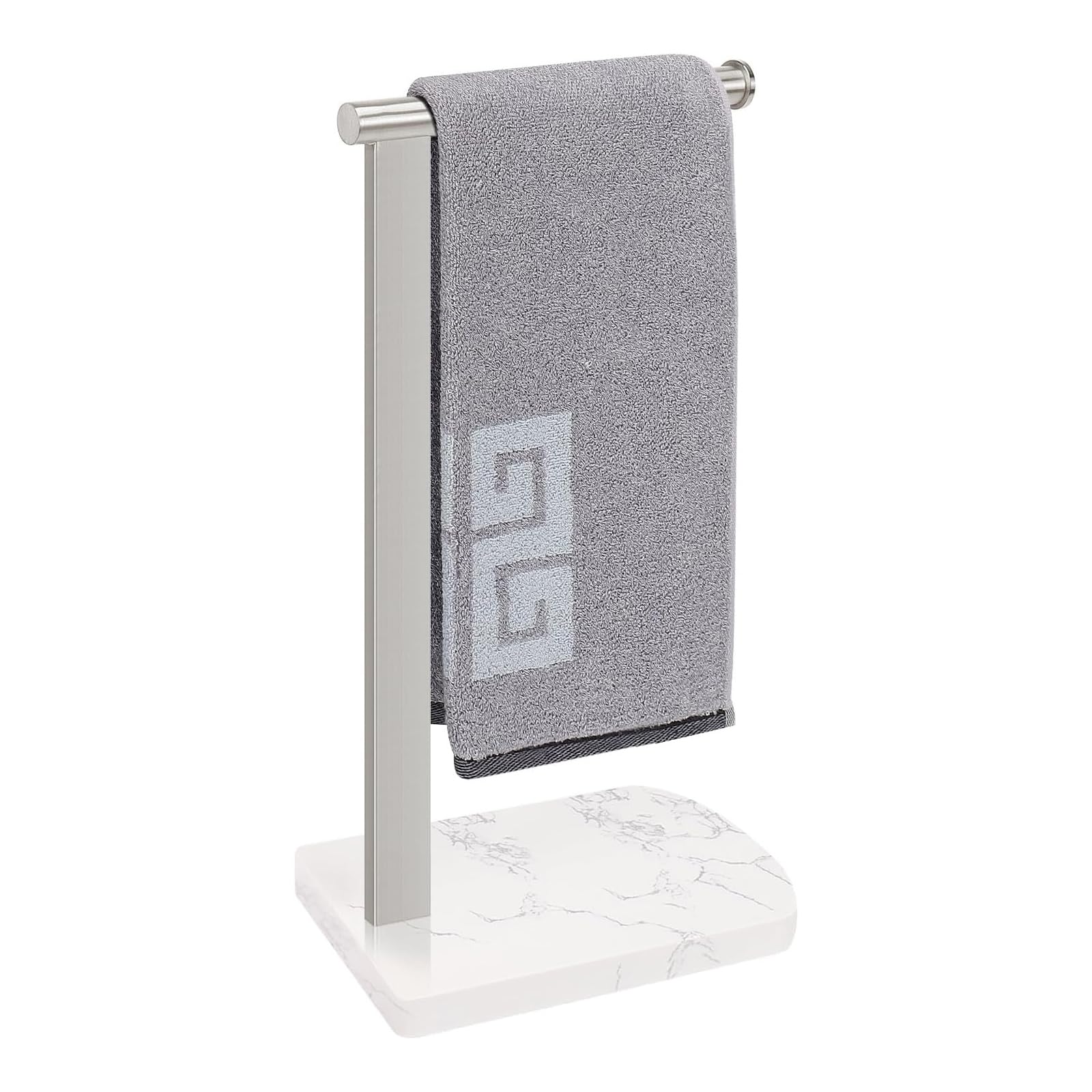 NearMoon Hand Towel Holder with Balanced Marble Base, 304 Stainless Steel Stand Towel Ring L Shape Hand Towel Rack Free-Standing