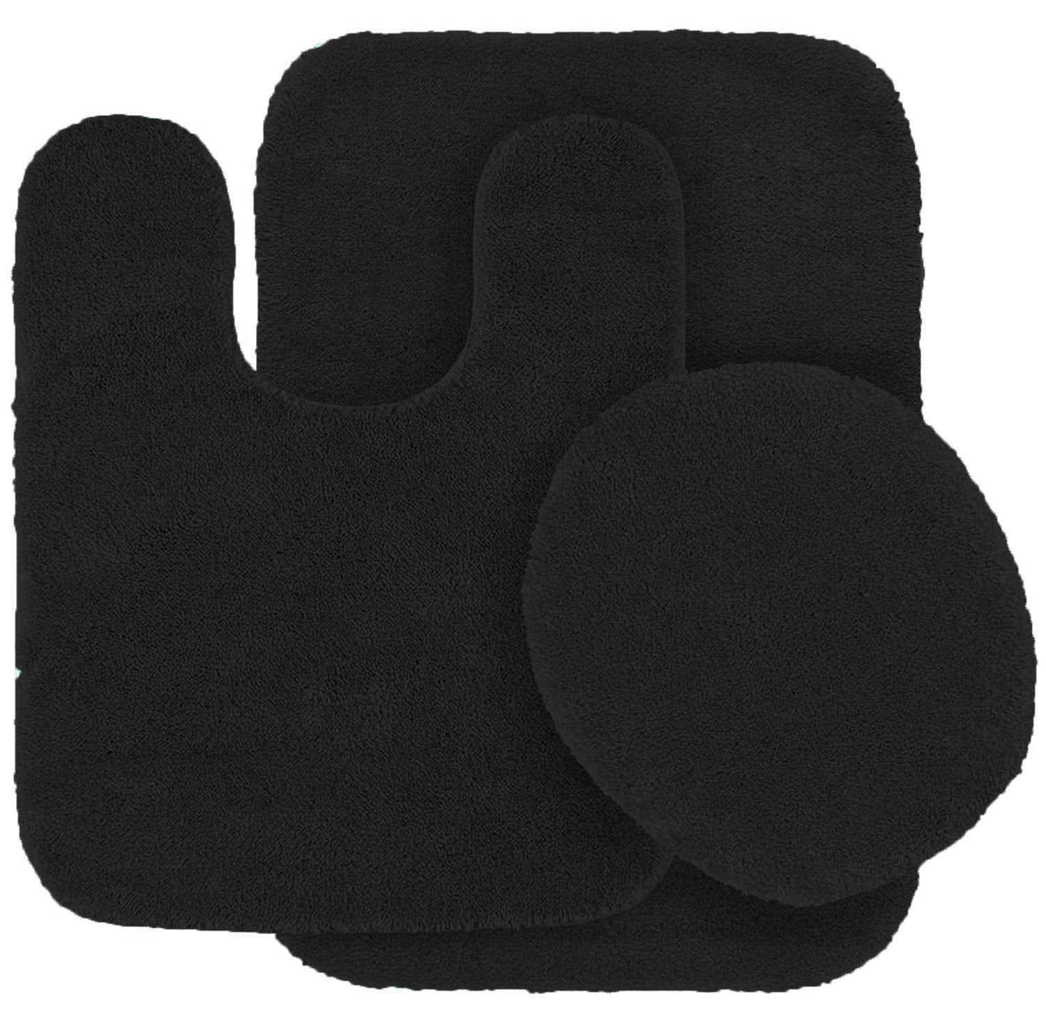 Mk Home 3pc Angela Non Slip Soft Bath Set Rugs for Bathroom Bath Rug, Contour Mat, Toilet Seat Cover New (Dark Purple)