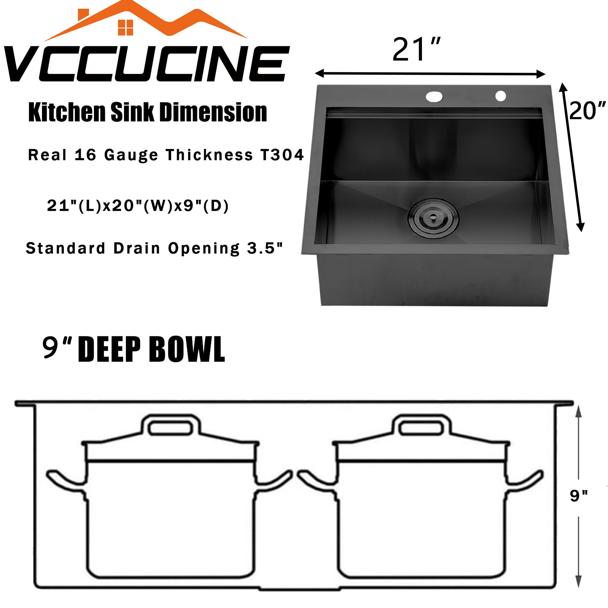 Vccucine 21X20 Inch Gunmetal Black Drop In Bar Sink Kitchen Sink Workstation,Topmount Rv Small Kitchen Sink,16 Gauge Stainless S