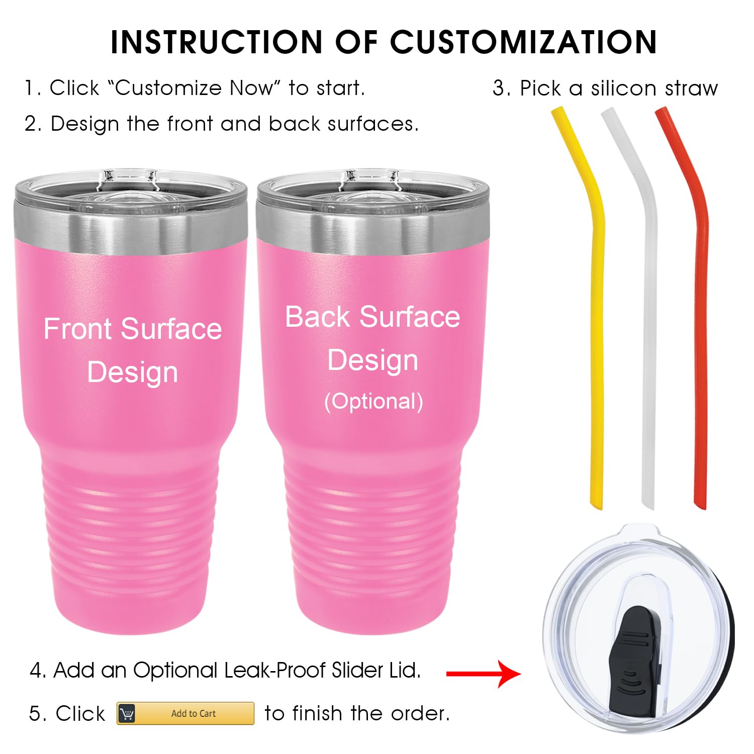 Personalized Tumblers with Lids and Straw Love and Text Engraved in USA by iProductsUS 30oz Vacuum Insulated Travel Coffee Mugs Stainless Steel Double Wall Thermos Customized Cups(Pink 18-Designs)