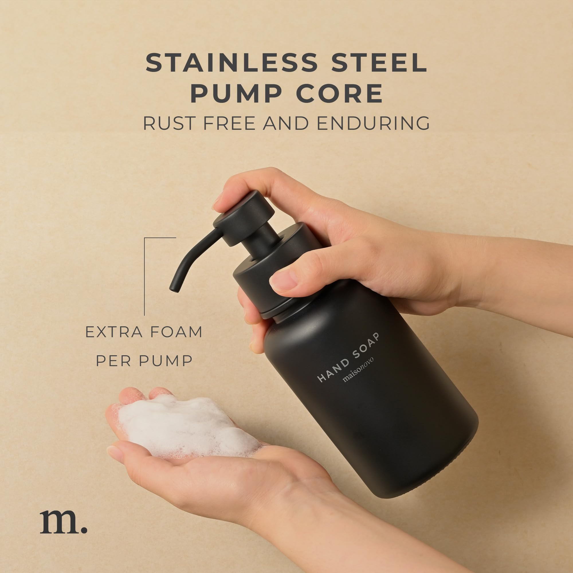Maisonovo Glass Foaming Hand Soap Dispenser | Black Foaming Soap Dispenser Black Pump X 1 W/Labels