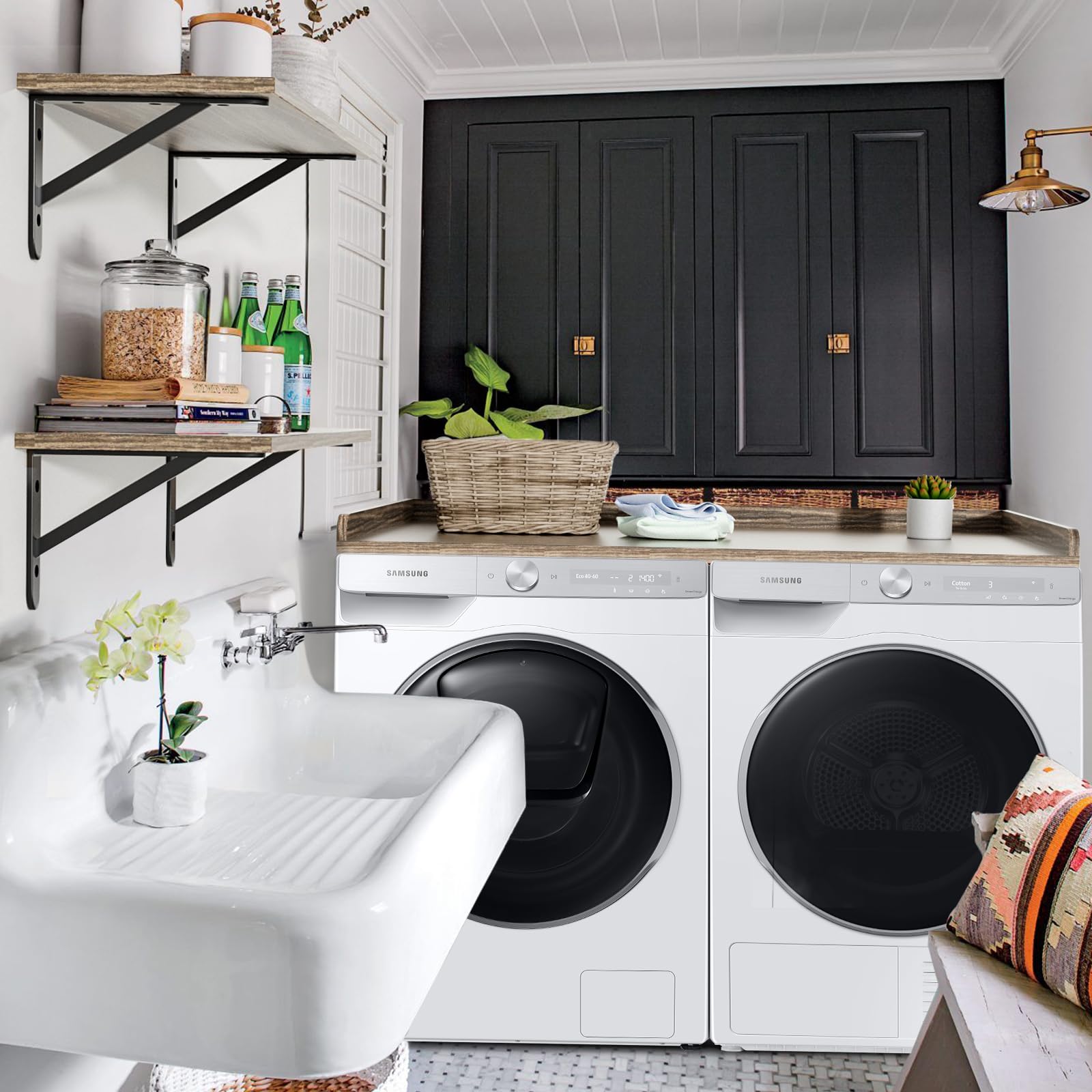 Kaboon Washer Dryer Countertop, Melamine Countertop With Edge Rails - 27.5'' Depth X 54'' Width Laundry Room Organization,Eucaly