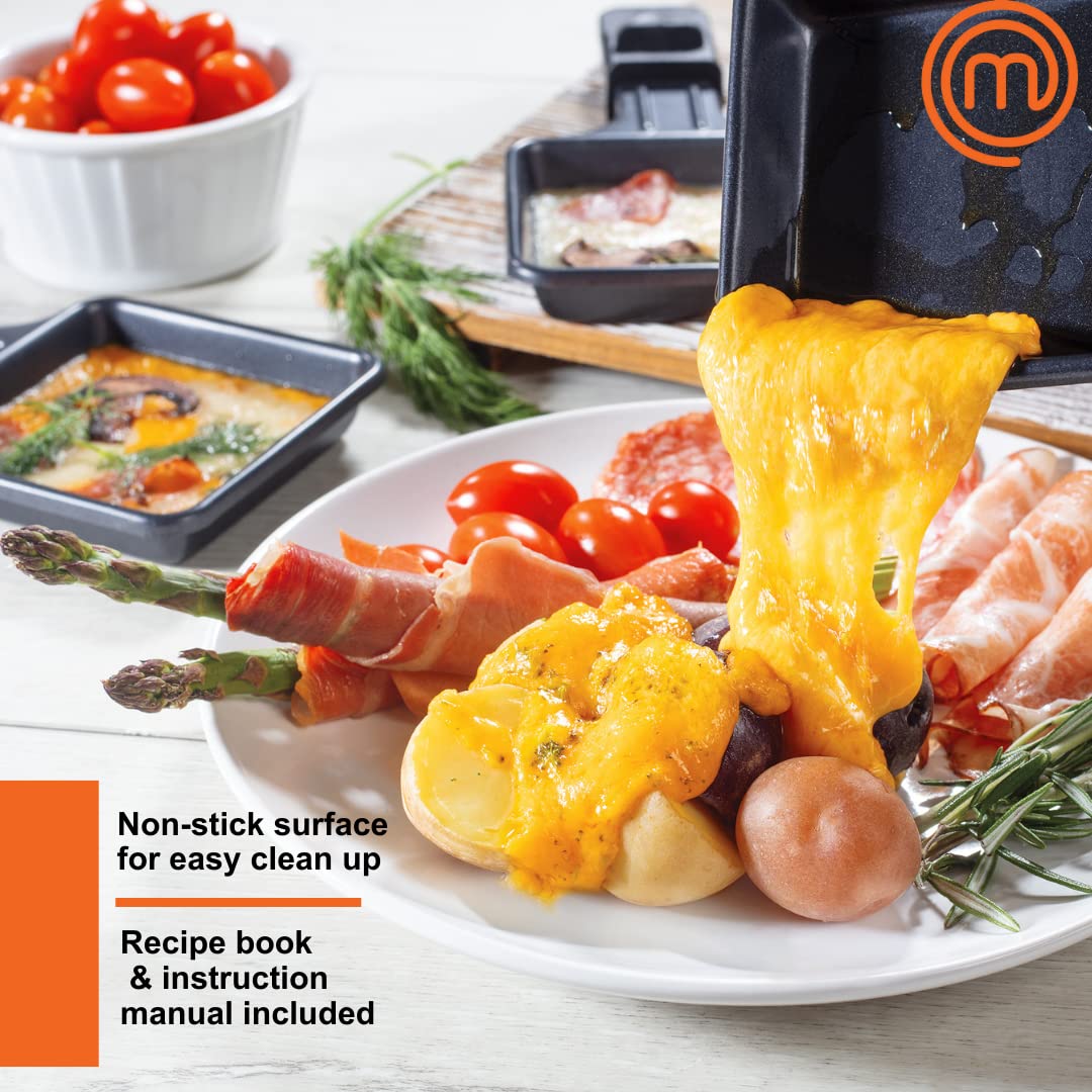 Masterchef Dual Raclette Table Grill W Non-Stick Grilling Plate & Cooking Stone- 8 Person Electric Tabletop Cooker For Korean Bb