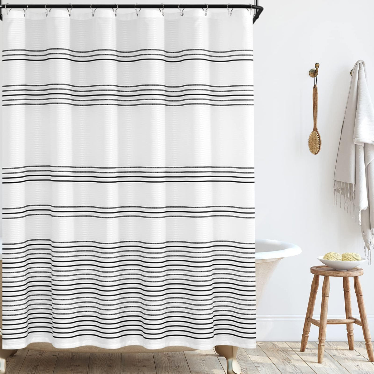 Jinchan Black And White Fabric Shower Curtain For Bathroom Modern Farmhouse Black Striped Shower Curtain Simple Waterproof 70X84