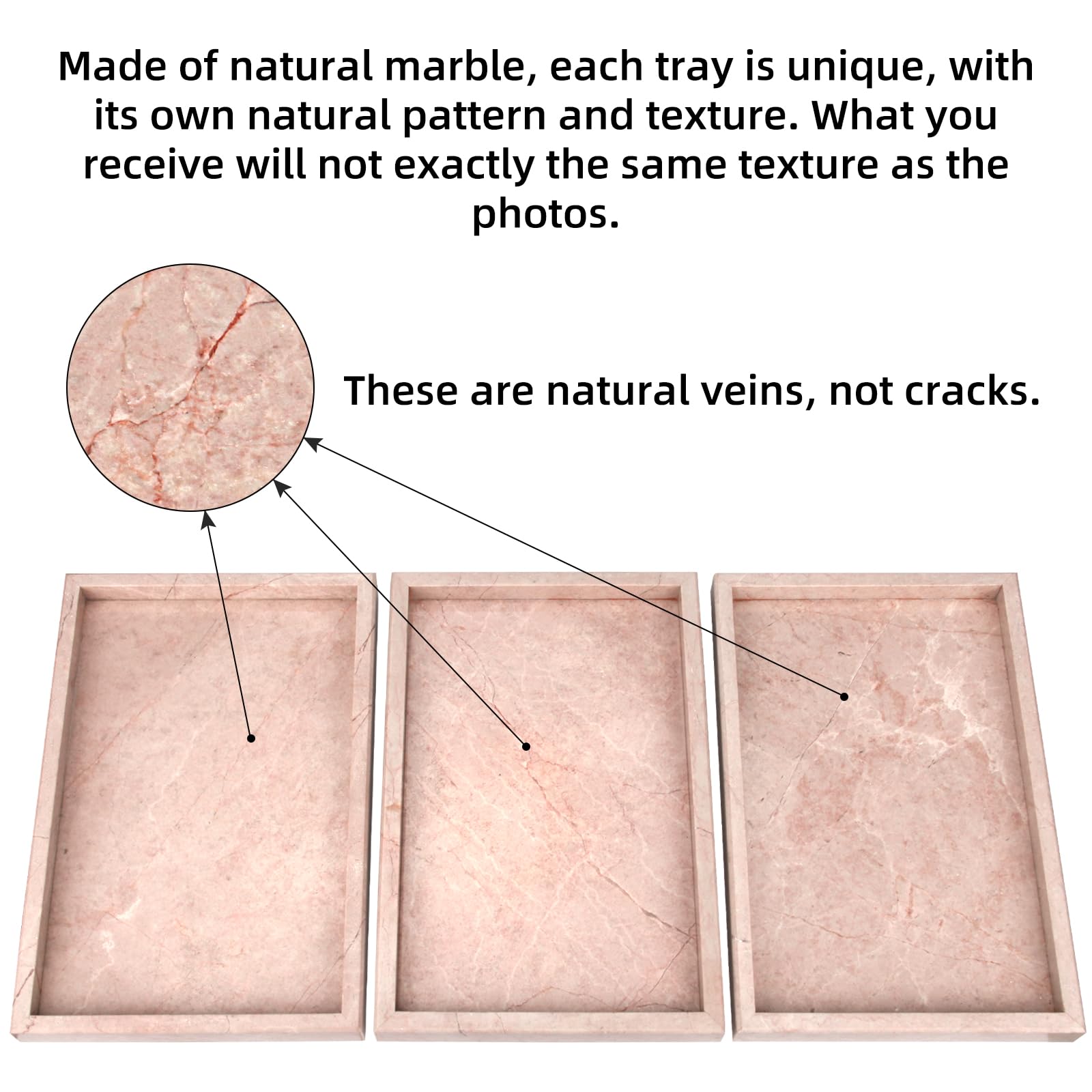 Heshibi Marble Bathroom Vanity Tray, Natural Luxury Cream Rose Marble Home Kitchen Bathroom Table Tray, Stone Decorative Counter