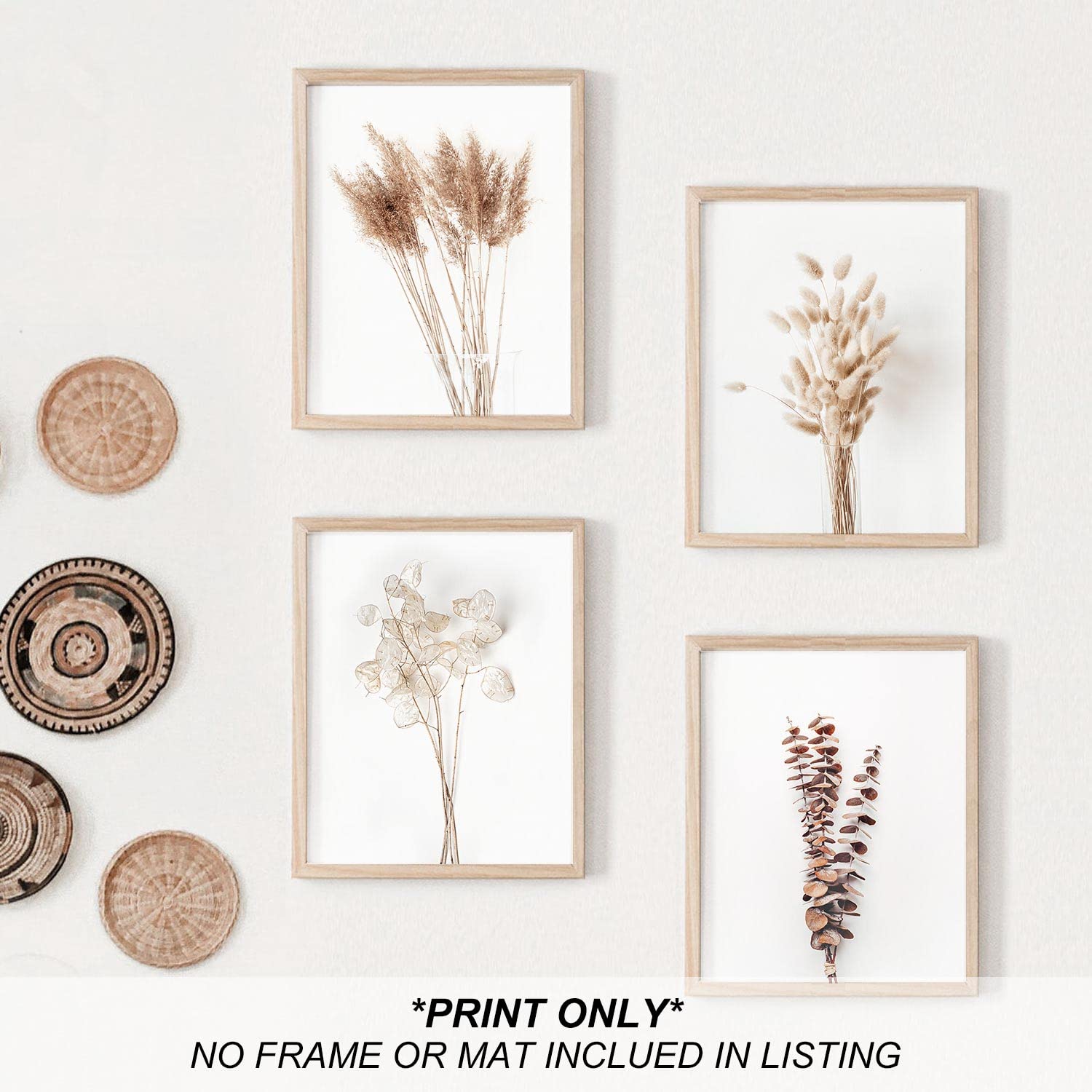 Heilkee Boho Wall Art Pampas Grass Decor Fall Farmhouse Decorations Botanical Prints Beige Room Aesthetic Neutral Bathroom Kitch