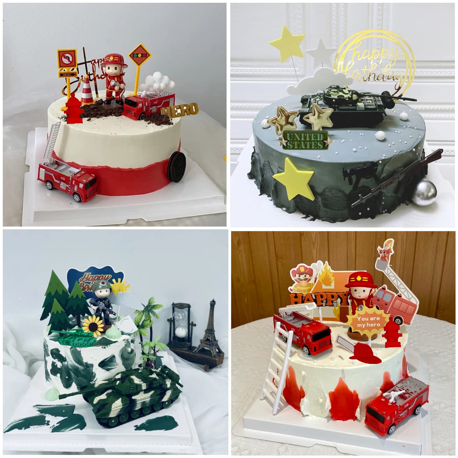 Mujiang Soldier Hero Army Tank Silicone Mold Fireman Hat Badge Fondant Mold For Cake Decorating Gum Paste Candy Chocolate Set Of