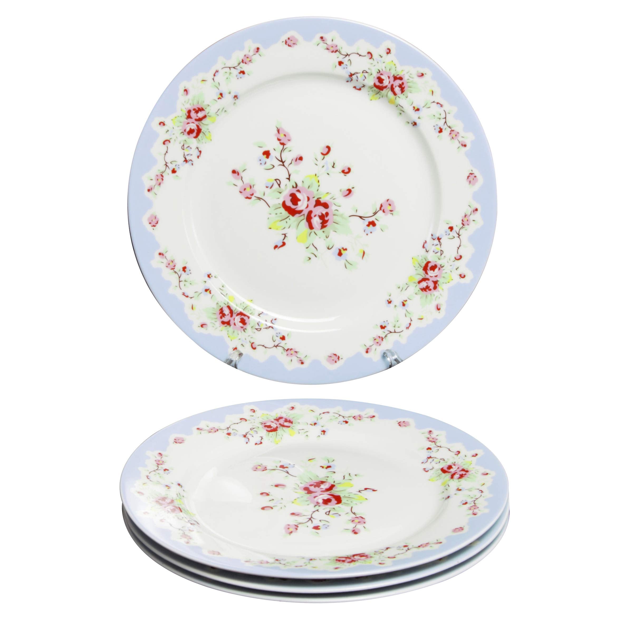 Gracie China By Coastline Imports Blue Vintage Rose Porcelain Dessert Plate 8-Inch Set Of 4 (Fd157B-5/4)