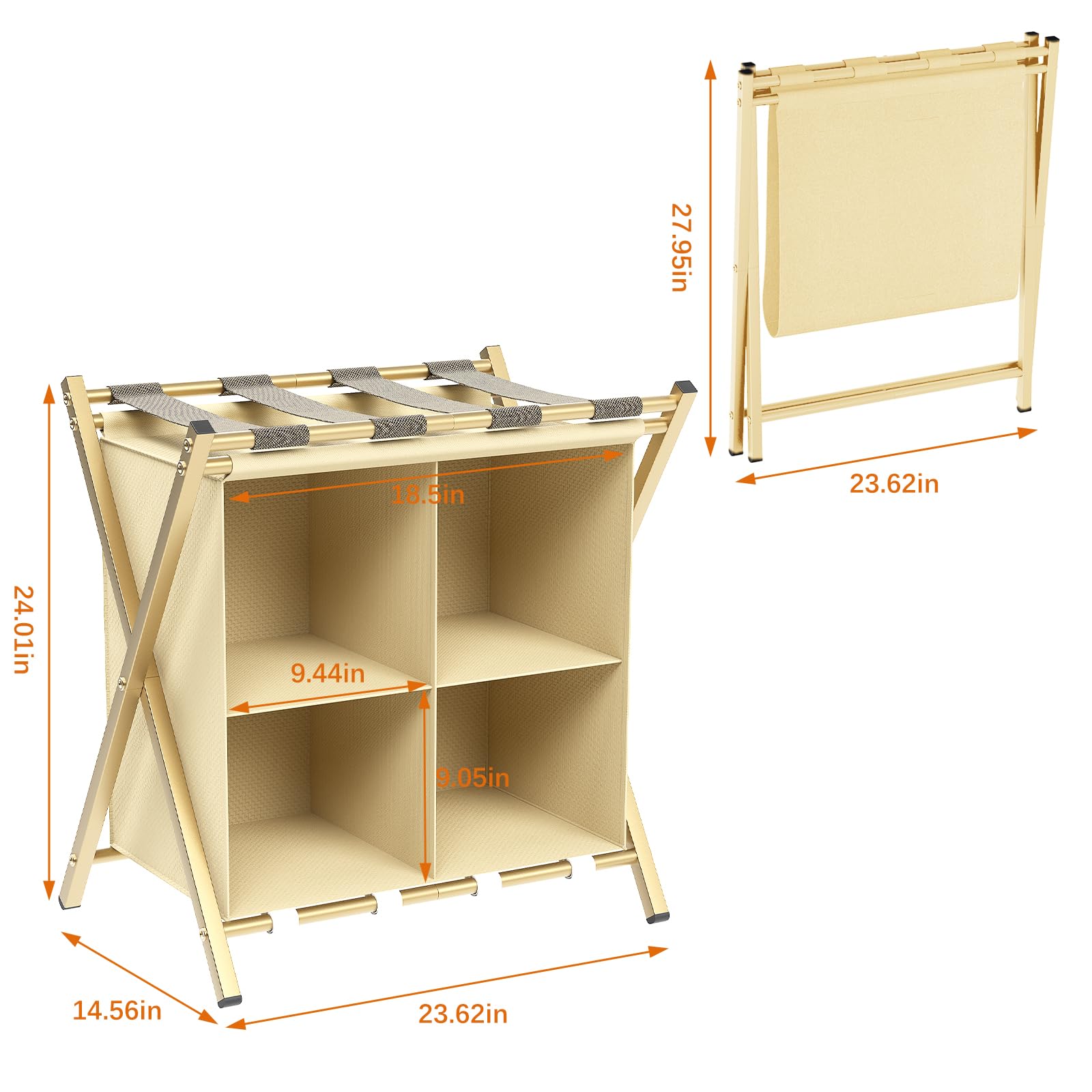 Aboxoo Luggage Rack With Storage, Guest Room Folding Suitcase Stands, Holds Up To 120 Lb, Space Saving Suitcase Holders For Gues