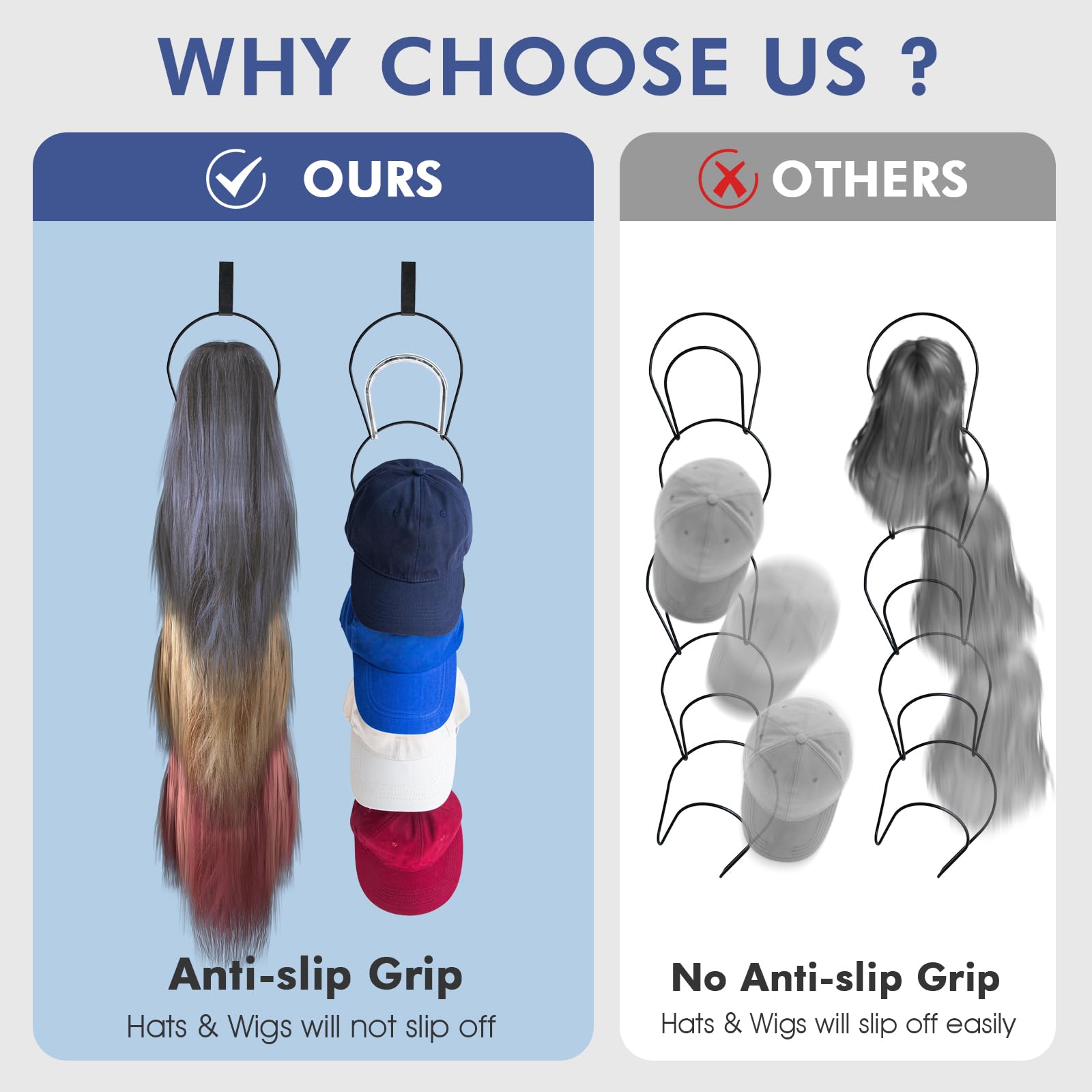 Livememory Wigs Holder, Hanging Hat Rack Wigs Storage Hanger Hat Organizer for Door, Wall, Closet, Bathroom,10pack (Black)