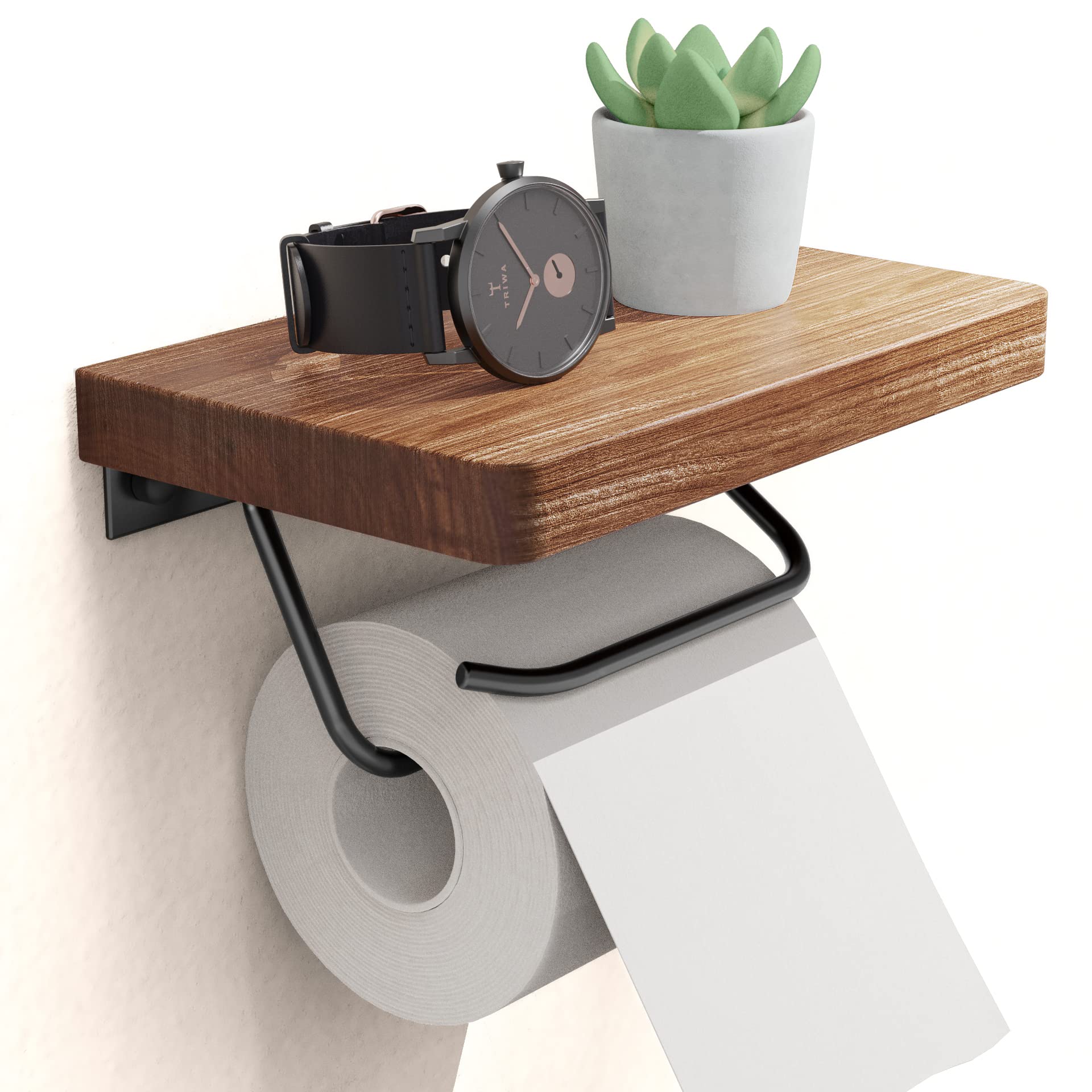Nihome Toilet Paper Holder With Shelf For Bathroom Farmhouse Rustic Toilet Paper Roll Holder Wall Mount Rustproof Adjustable Eas