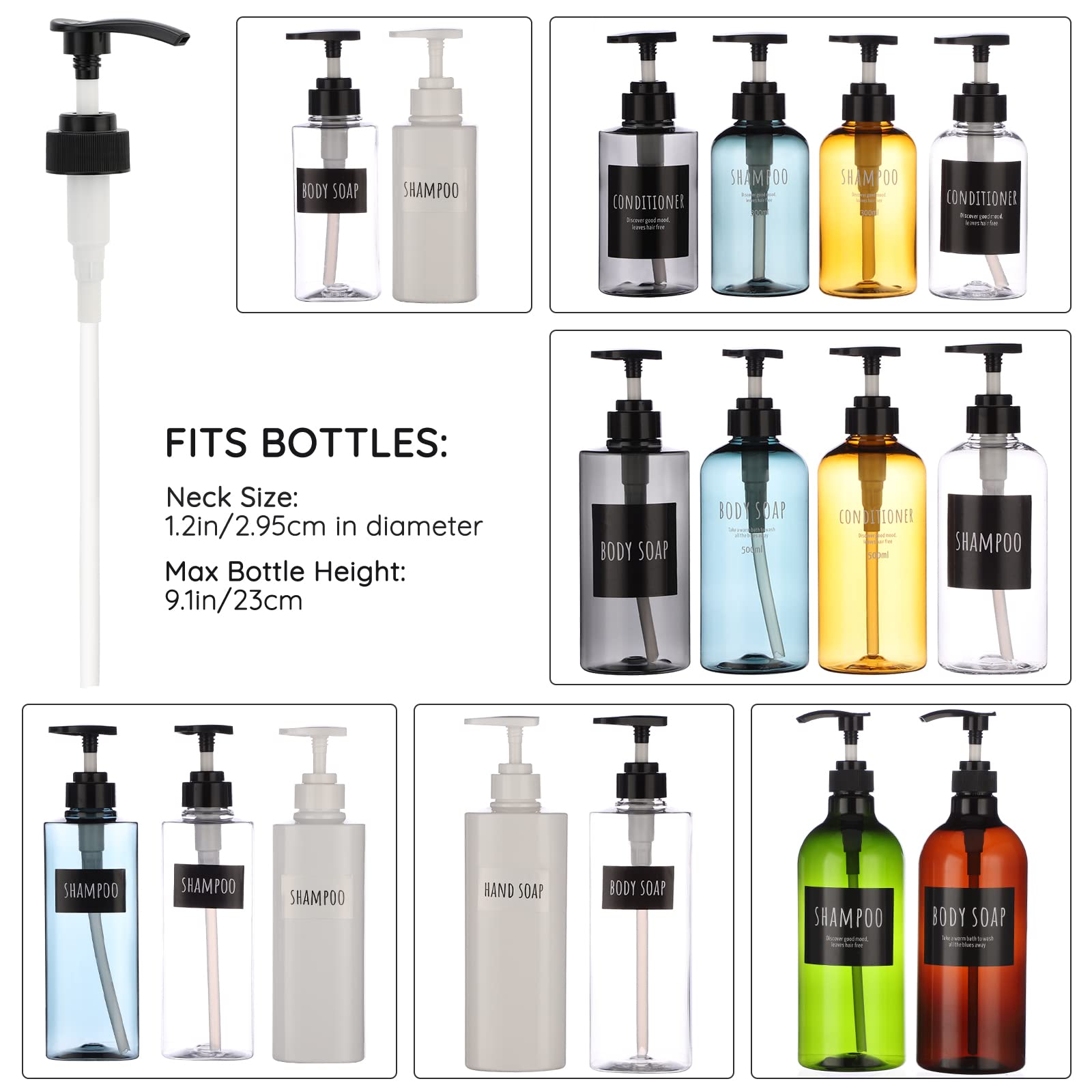 Segbeauty Lotion Dispenser Pump Head, 3 Pack Shower Bottle Pump Replacement, Plastic Tube Pump Top Set Fits Bottle Neck 1.2In Sh