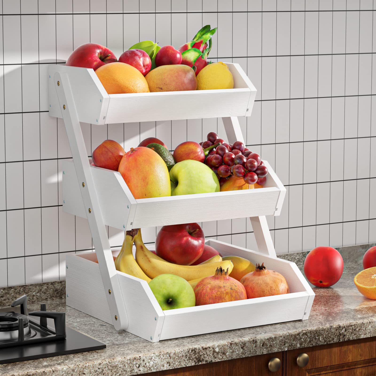 G.A Homefavor Fruit Basket For Kitchen, 3-Tier Fruit Bowl For Kitchen Counter, Vegetable Storage Stand For Fruit Shop, 15 Mm Thi