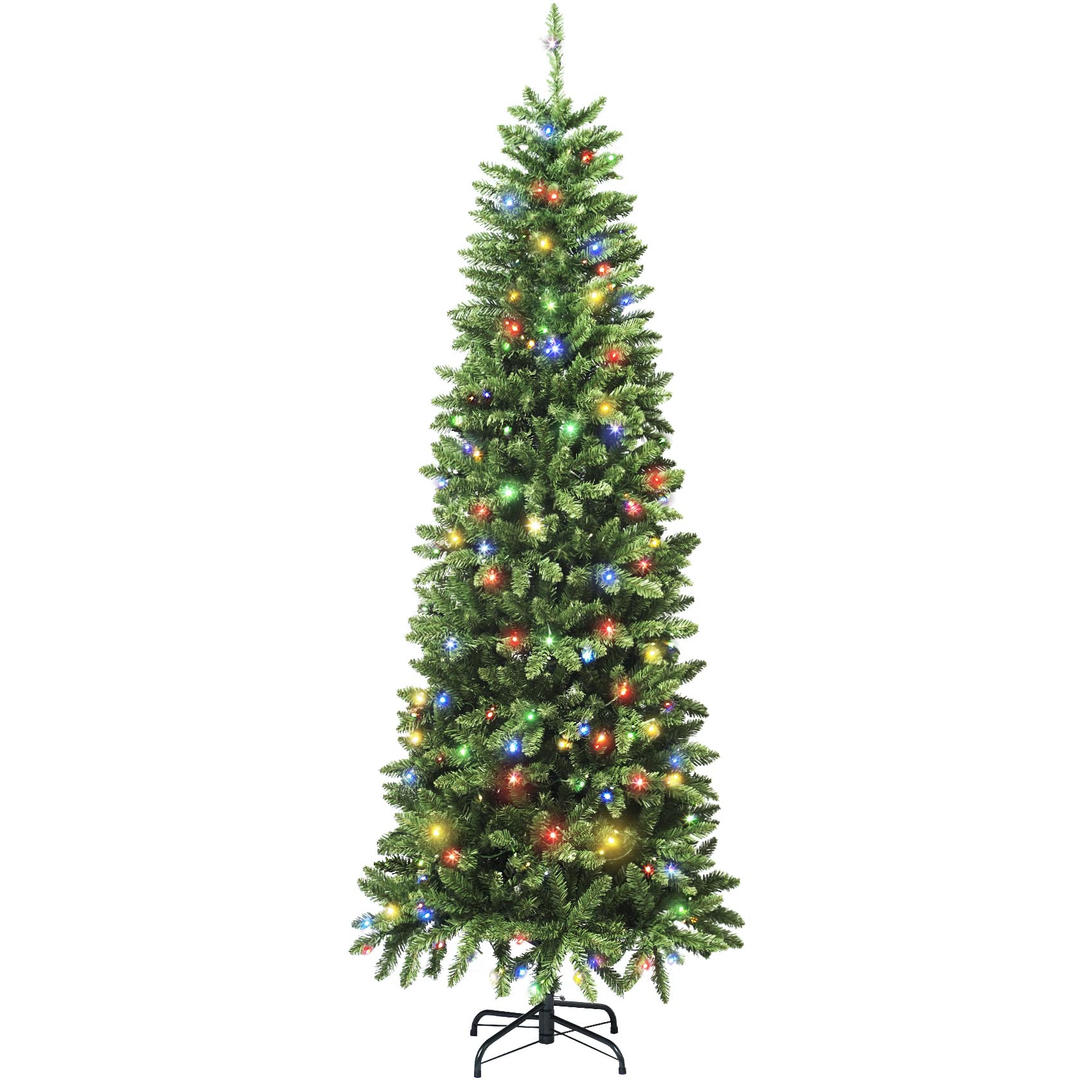 Artificial Prelit Pencil Christmas Tree with Stand,Multicolor Lights,Decorated for Home Holiday Party,6FT