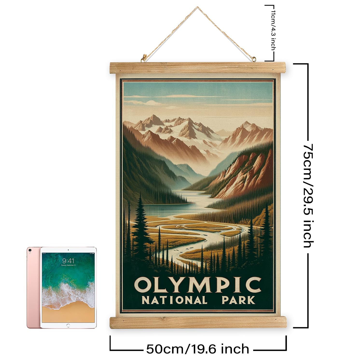 Xiaoaika Vintage Olympic National Park Travel Poster With Wooden Scroll Frame - Living Room, Bedroom, Home, Office Retro Art Pri