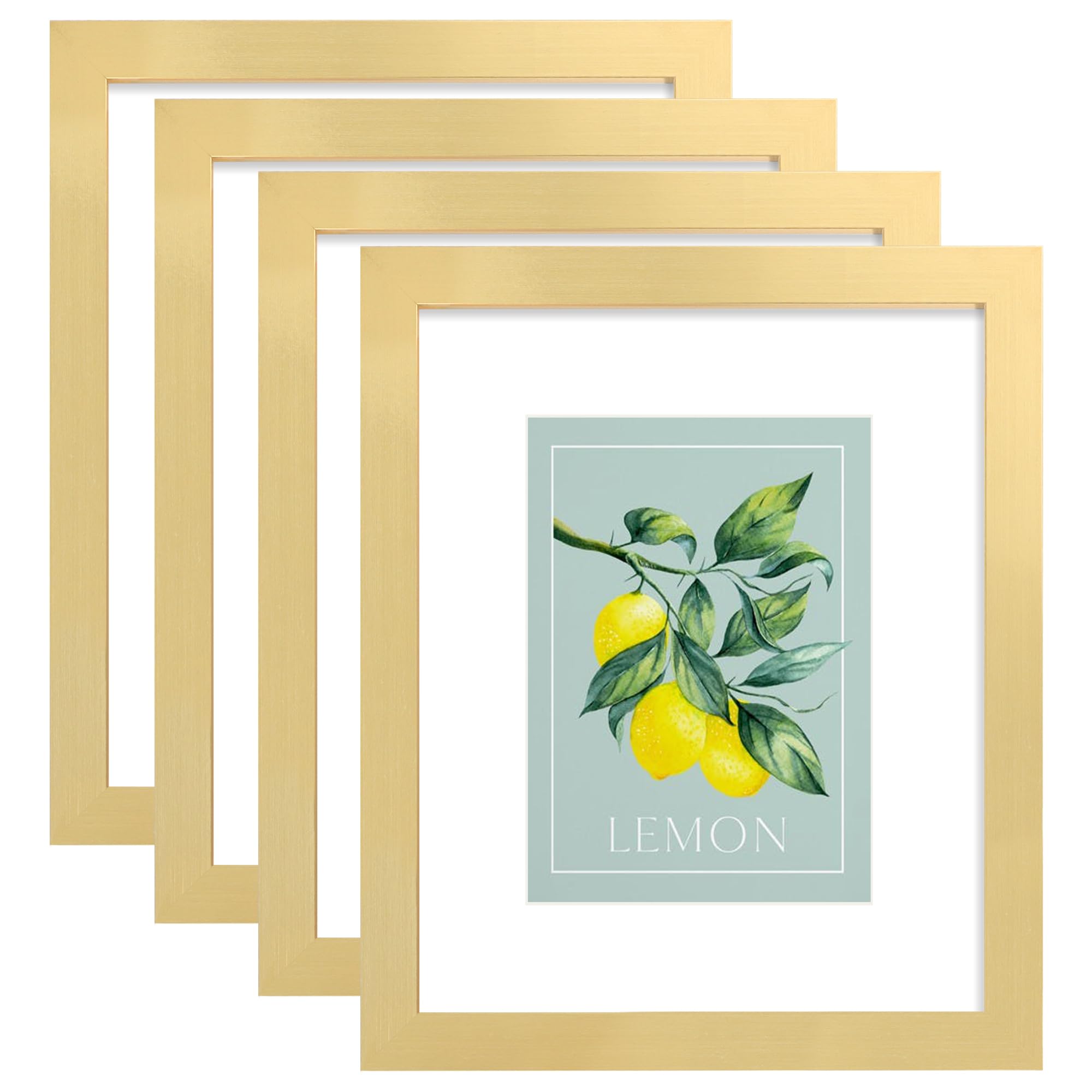 Hongkee 8x10 Picture Frame (4 Pack, Gold) Made of Real Glass and Wooden Frame - Display Pictures 5x7 with Mat or 8x10 Without Ma