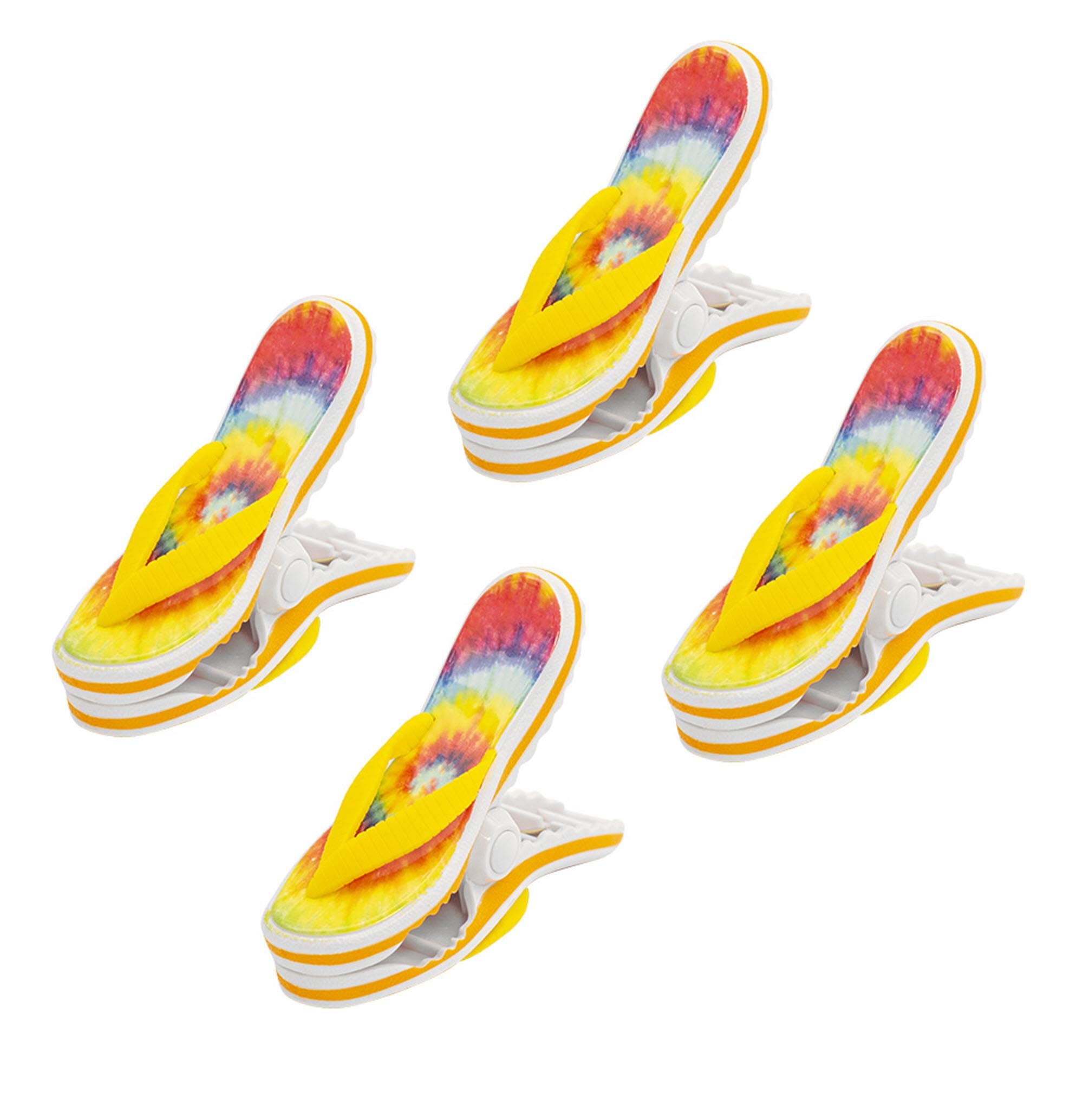 O2Cool Bocaclips - Beach Towel Clips For Beach Chairs, Patio And Pool Accessories Clothes Pins Or Bag Clips - (Tye Die Flip Flop