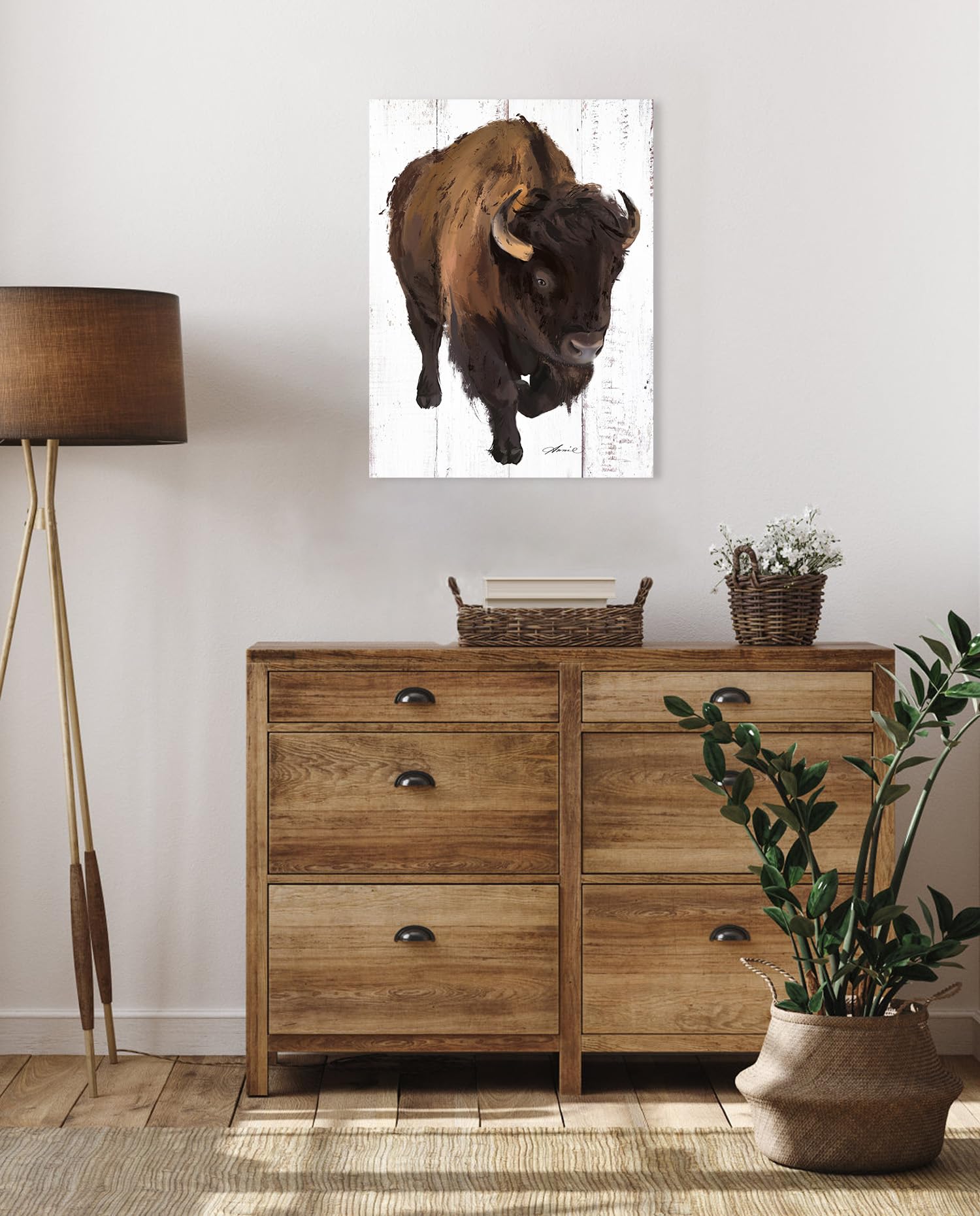 Bison Pictures Wall Art:Highland Cow Pictures Wall Decor Framed Canvas Posters Rustic Wall Decor Living Room Bathroom Decoration