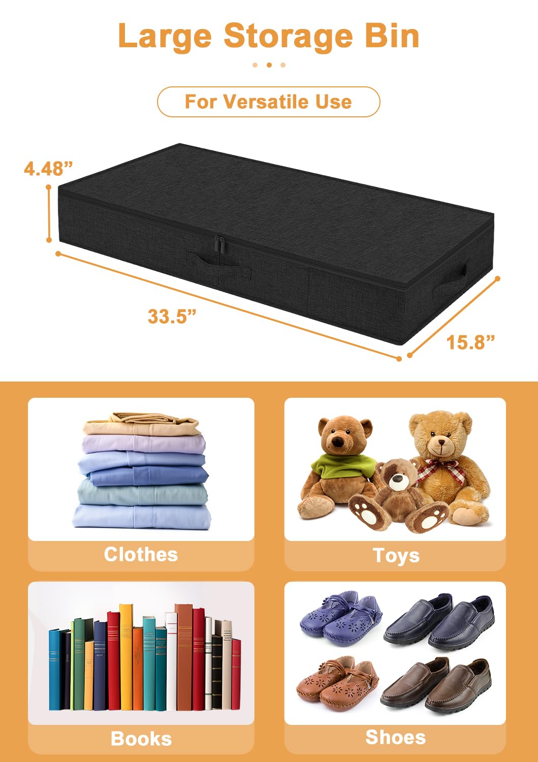 punemi Under Bed Storage Containers, 4.5 Inches Tall Low Profile Underbed Clothes Storage Organizer Bin with Sturdy Side & Botto