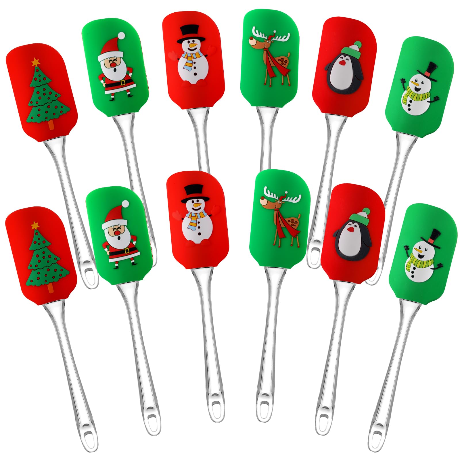 Layhit 12 Pcs Christmas Silicone Spatula Xmas Decorating Pattern Spatula with Plastic Handle Christmas Kitchen Utensils Holiday 