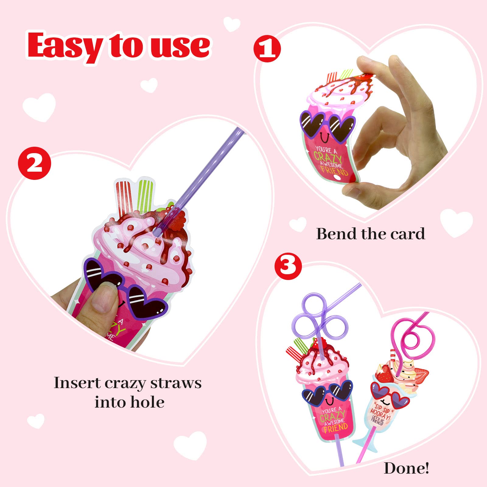 Zmciner 32 Pack Valentines Day Cards For Kids School With Crazy Straws Valentines Day Gifts For School Classroom Valentines Exch