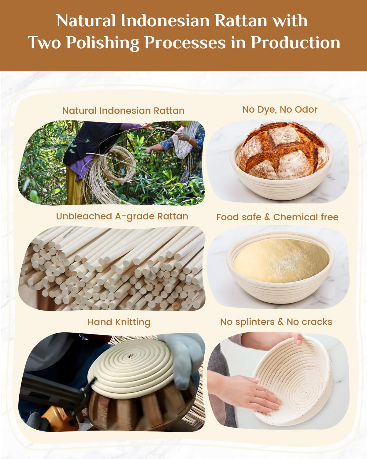 Pitch Pulse Bread Proofing Basket Set, 9 Inch Round + 10 Inch Oval Banneton Bowl, Sourdough Bread Making Tools Kit With Dough Wh