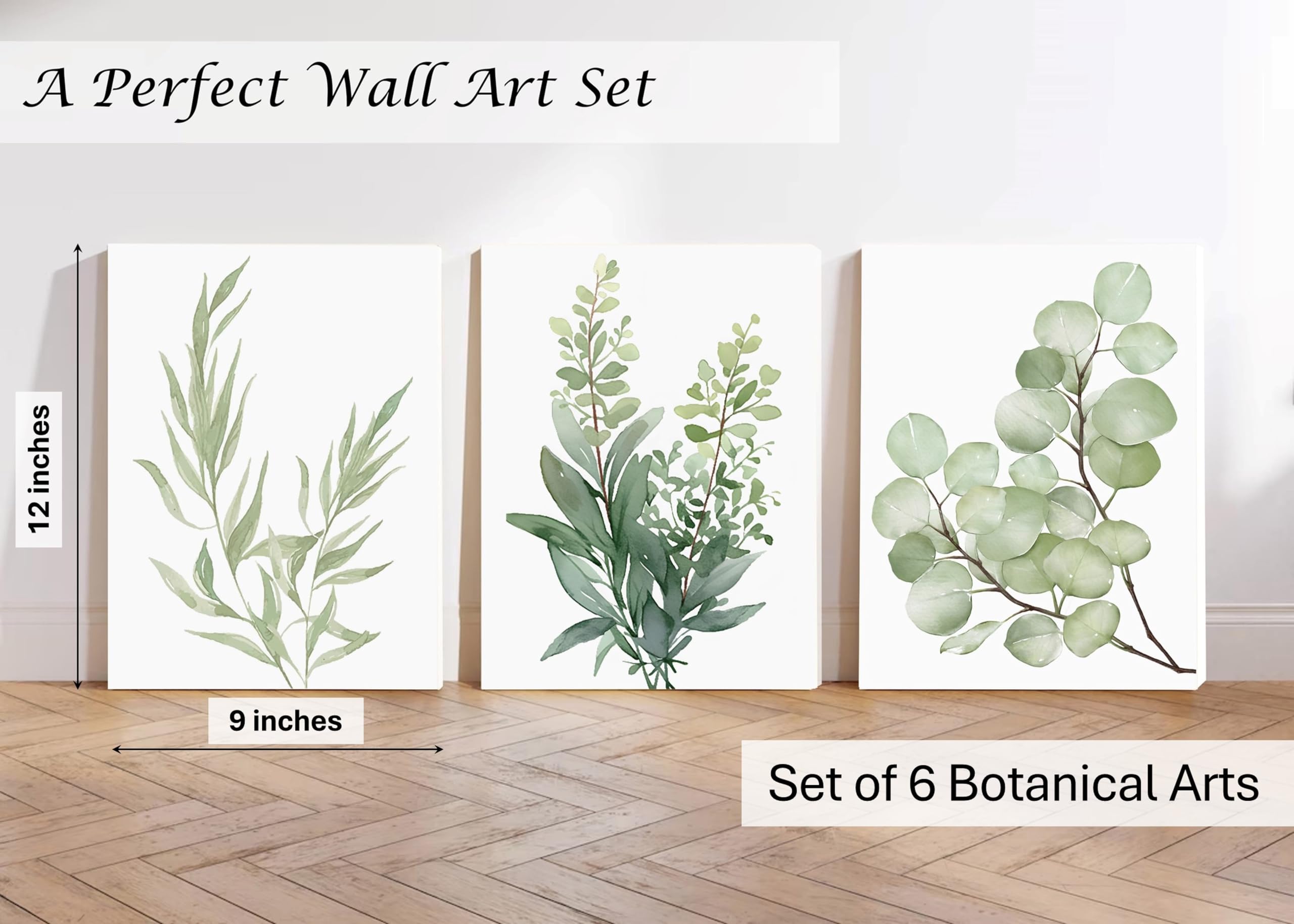 Induslyfe Framed Eucalyptus Sage Green Botanical Plant Wall Art Canvas Decor Set Of 6, Nature Wall Art Prints Posters Art, Eucal