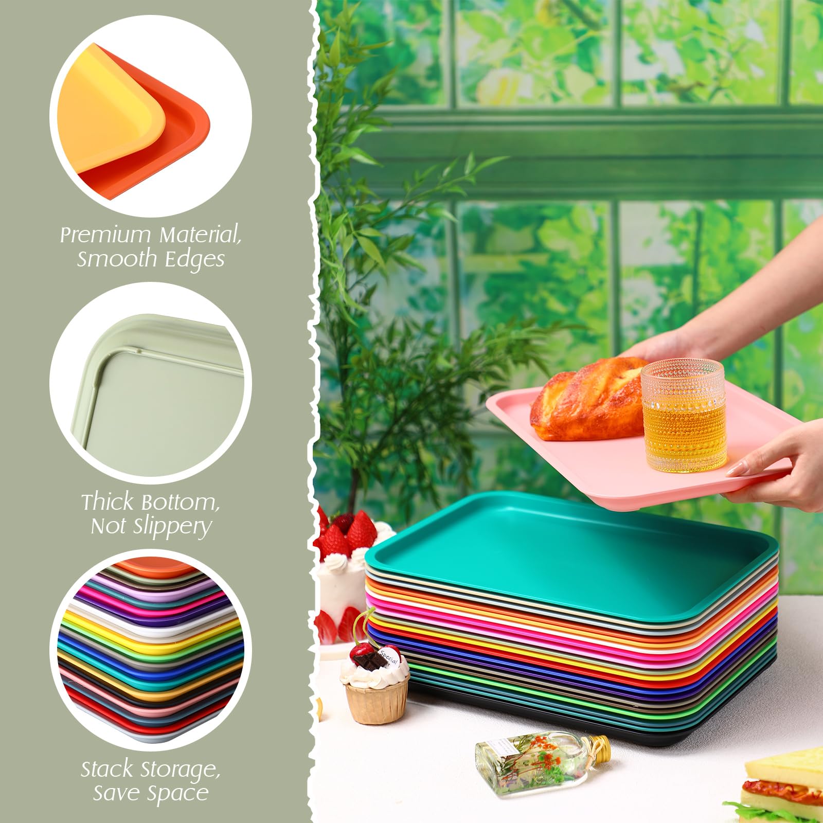 Sintuff 20 Pcs Plastic Fast Food Trays Bulk Colorful Cafeteria Trays Restaurant Serving Trays Grill Tray Rectangular Lunch Trays