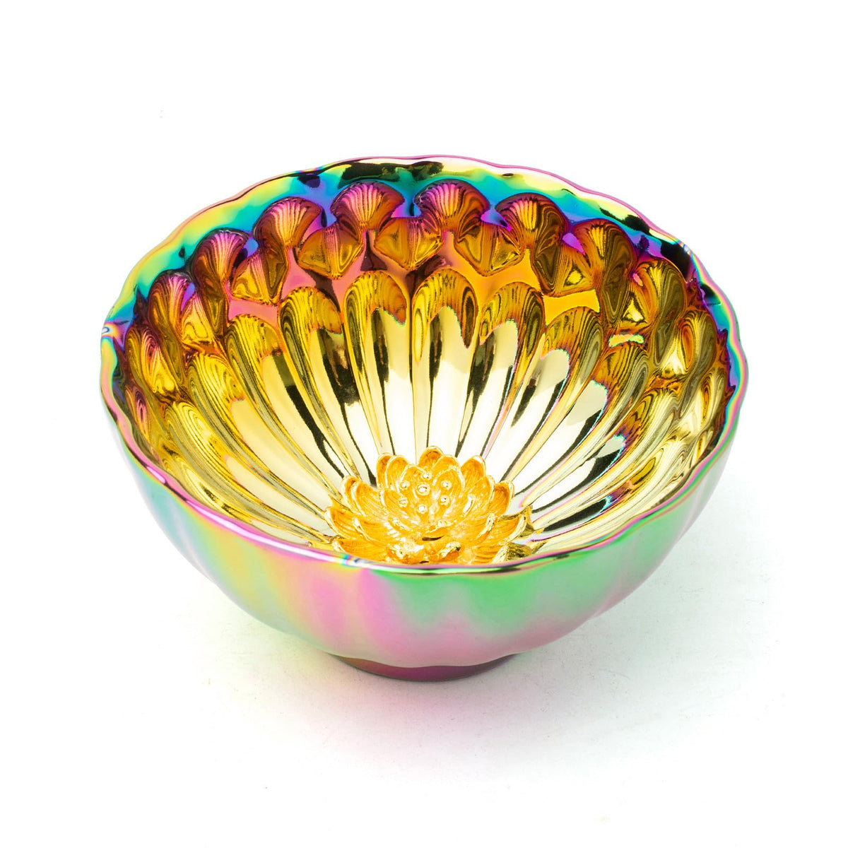 Golden Tenmoku Lotus Tea Cup, Colorful Chinese Jianzhan Kungfu Tea Cup Glittering Personal Master Tea Cup, 5 Oz