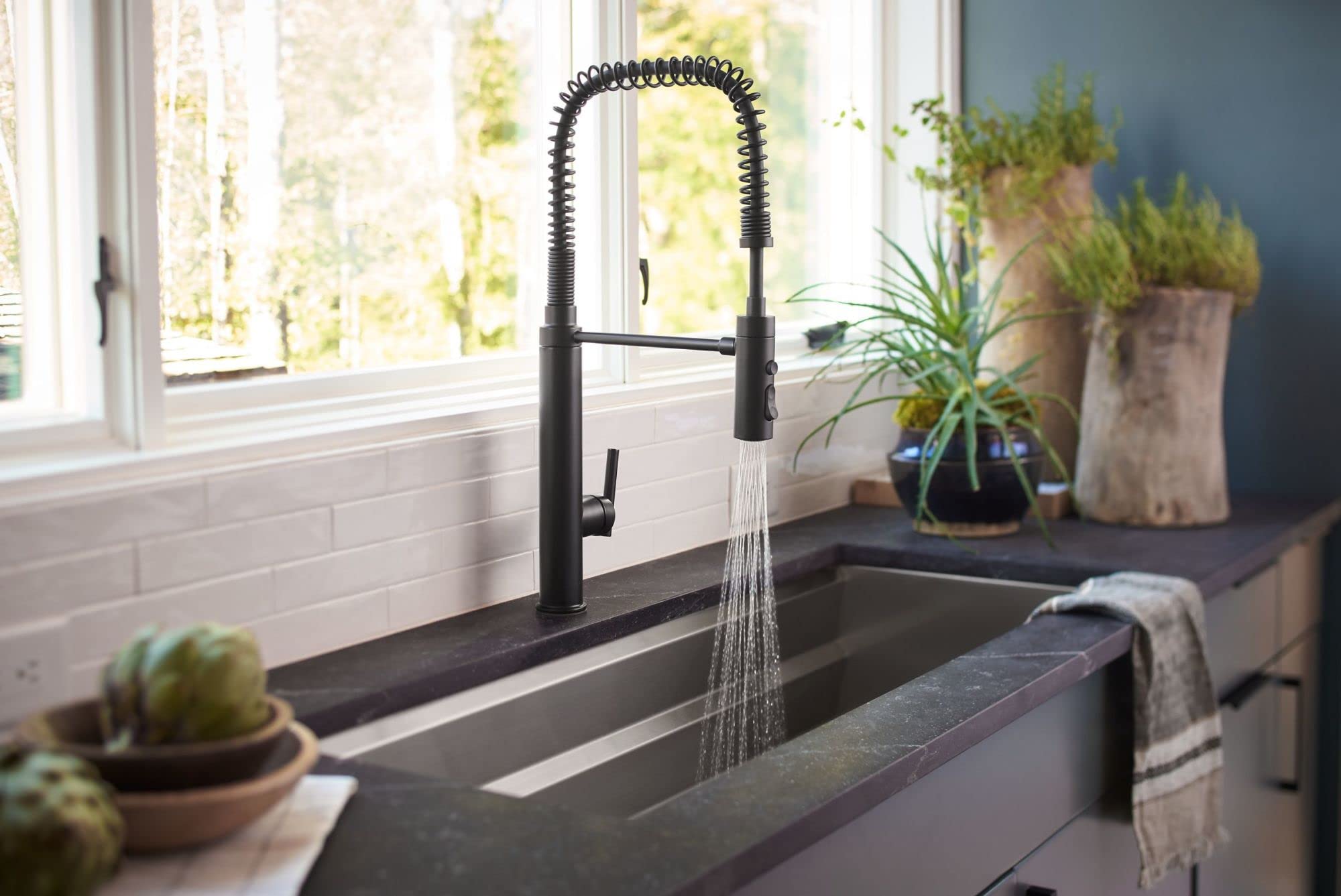 Kohler 24982-Tt Purist Semi-Pro Kitchen Faucet, Commercial Kitchen Sink Faucet With Pull-Down Sprayhead, Vibrant Titanium