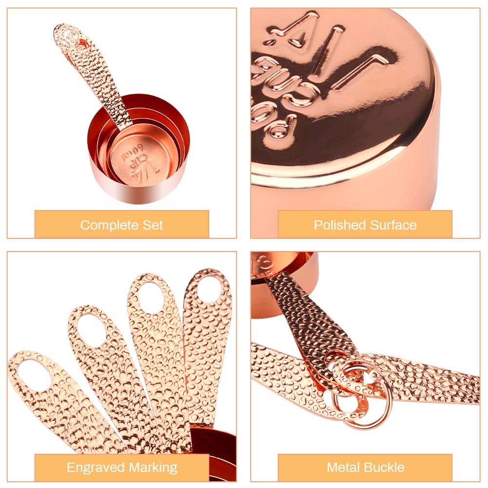 Number-One Copper Stainless Steel Measuring Cups Sets, Rose Gold Set Of 4 Stackable Measuring Cups With Measurements Scale, Kitc