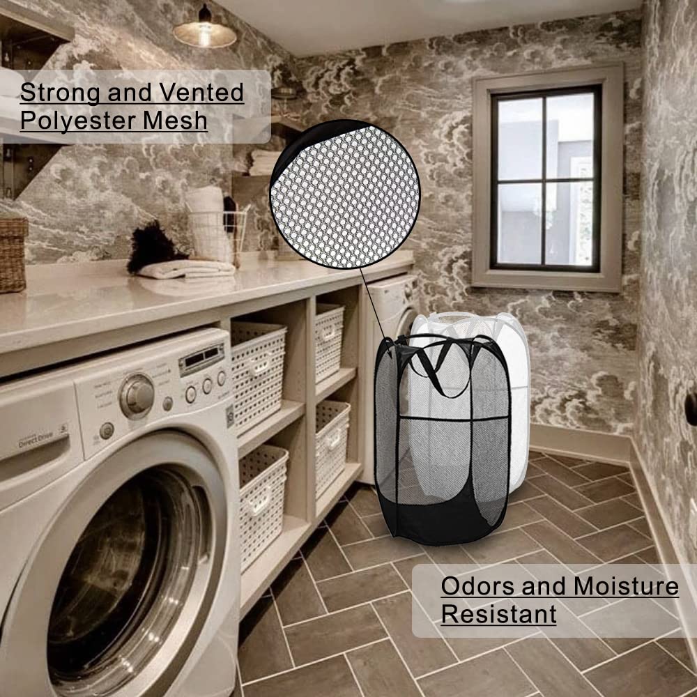 Battoo Deluxe Strong Mesh Pop Up Laundry Hamper Basket With Side Pocket For Laundry Room, Bathroom, Kids Room, College Dorm Or T