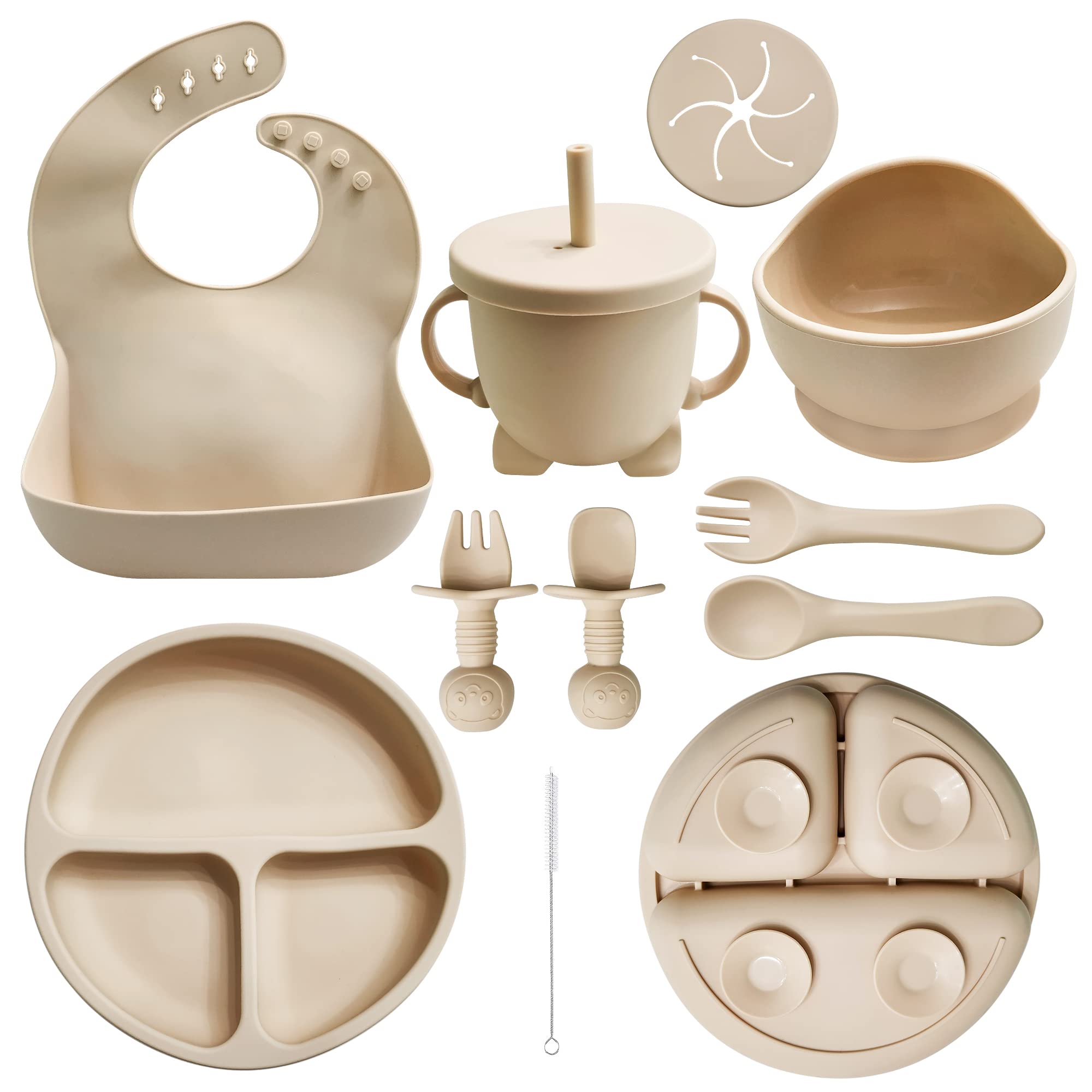 HippoBaby Baby Led Weaning Supplies | 10 Piece Silicone Feeding Set | Baby Toddler Bib Cup Divided Plate and Bowl Self Feeding S