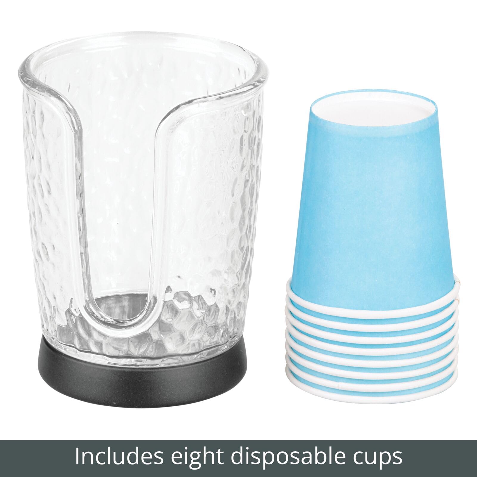 Mdesign Plastic/Steel Compact Small Disposable Paper Cup Dispenser Storage Holder For Rinsing Cups On Bathroom Vanity Countertop