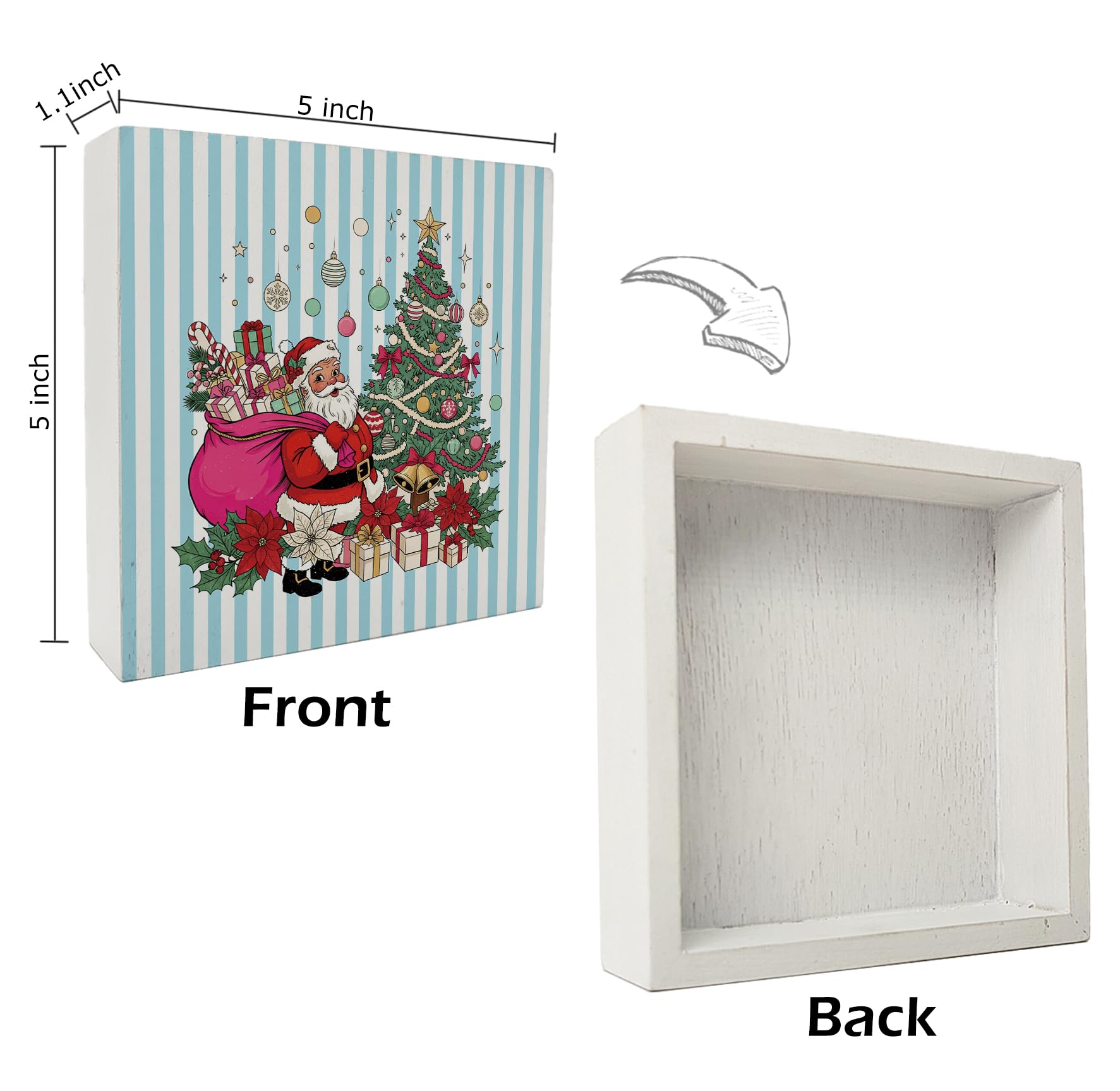 kunlisa Vintage Christmas Santa Wooden Sign, Christmas Desk Decor, Farmhouse Xmas Tree Santa Holiday Wood Box Sign for Home Offi