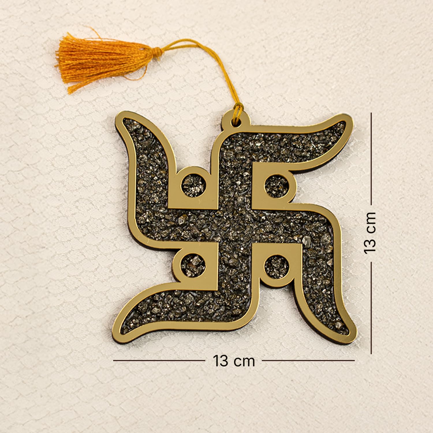 Astrotalk Pyrite Swastik Wall Hanging 13x13cm | Vastu Wall Decor Item with Natural Pyrite Stone | for Wealth, Protection & Positive Energy | Home Decor for Living Room, Bedroom & Mandir