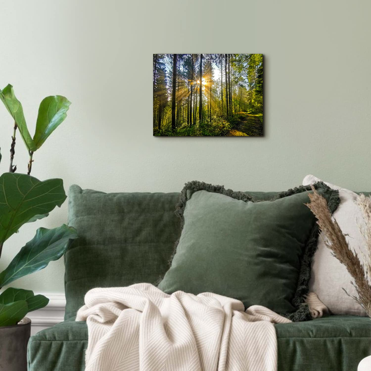 Forest Wall Art Living Room Wall Decor Sunset Mountain Pictures Nature Green Trees Landscape Canvas Prints Photo Tropical Woodla